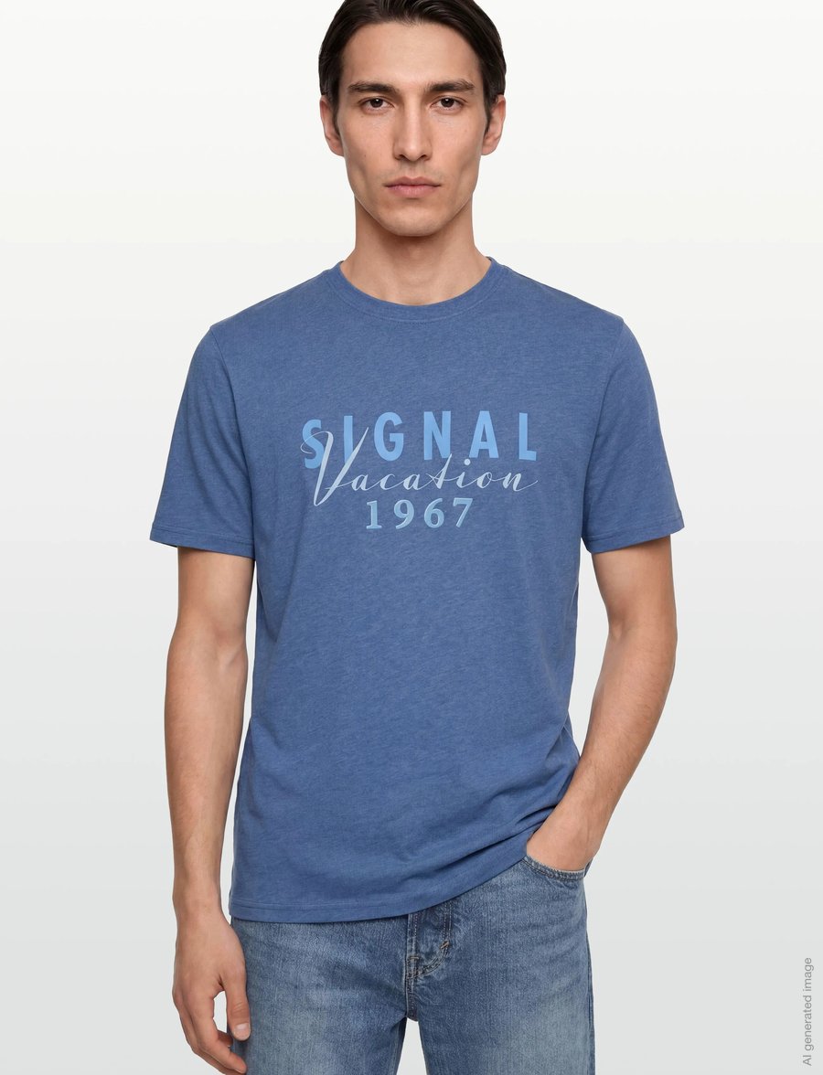 SIGNAL - FinnSi Front Print Tee + - kurzärmelig - true blue melange - 3
