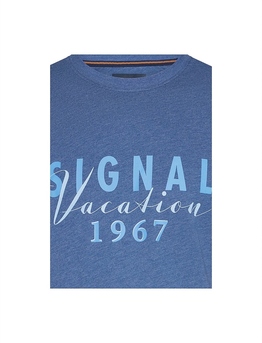 SIGNAL - FinnSi Front Print Tee + - kurzärmelig - true blue melange - 5