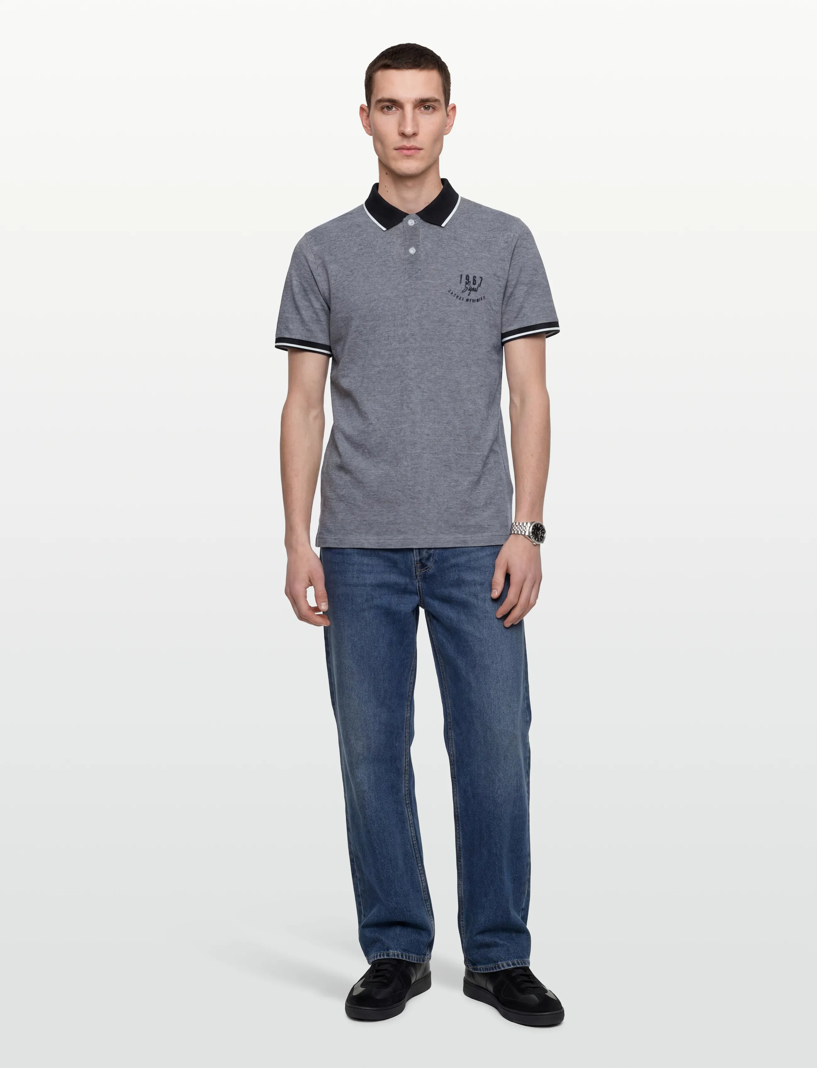 SIGNAL ElvisSi Oxford Polo - Polo Shirts - DEEP MARINE / grey