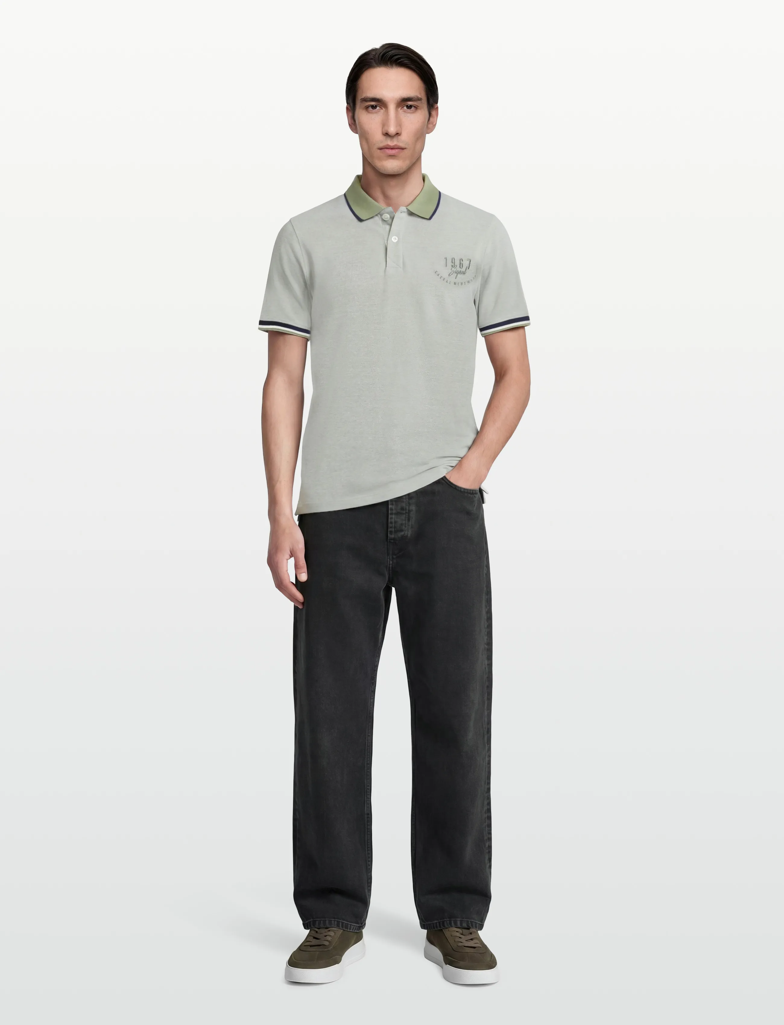 SIGNAL ElvisSi Oxford Polo - Poloer - OIL GREEN / white
