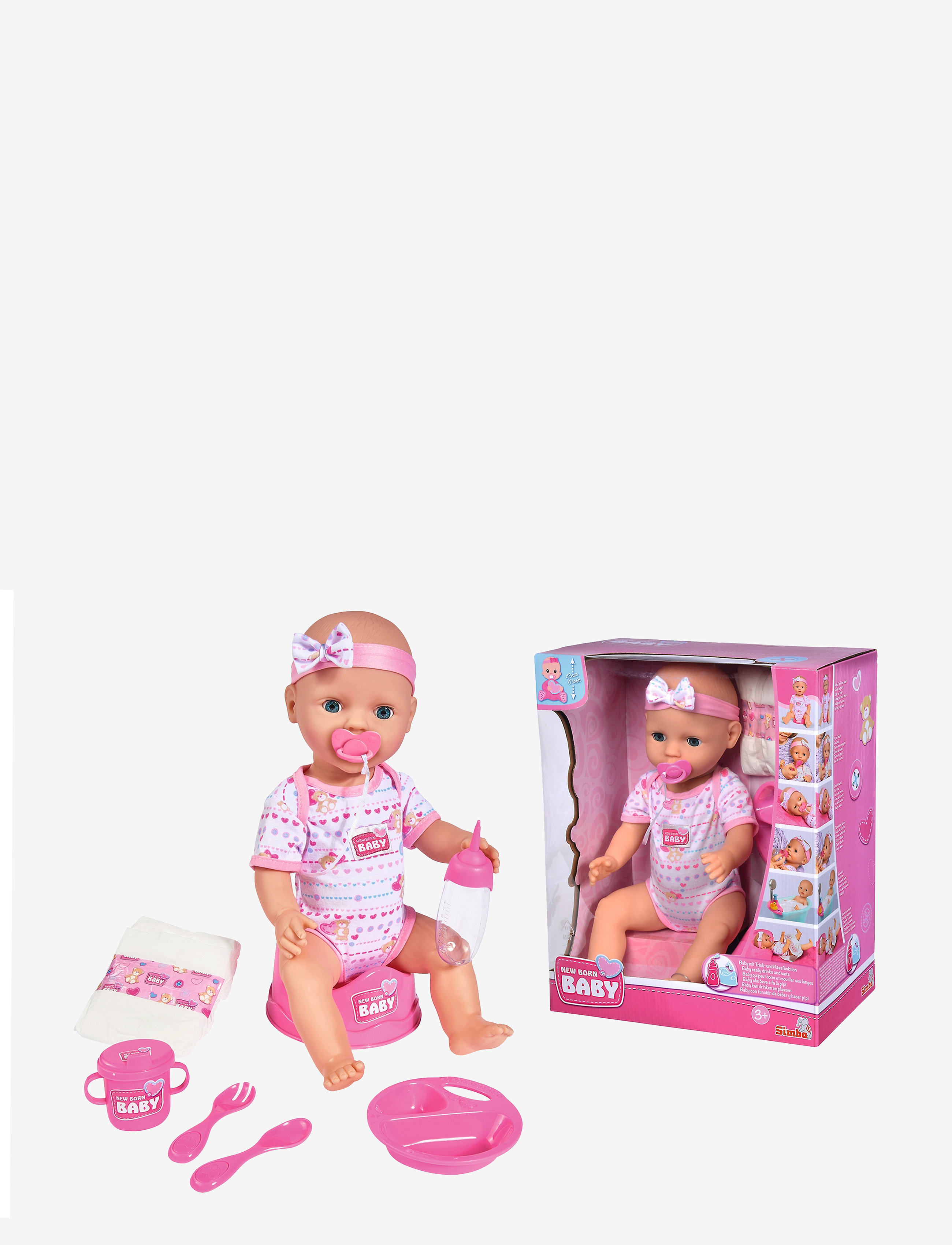 Simba Toys New Born Baby Äta Väta Docka, 43 cm - Simba Toys - PINK / pink/rose