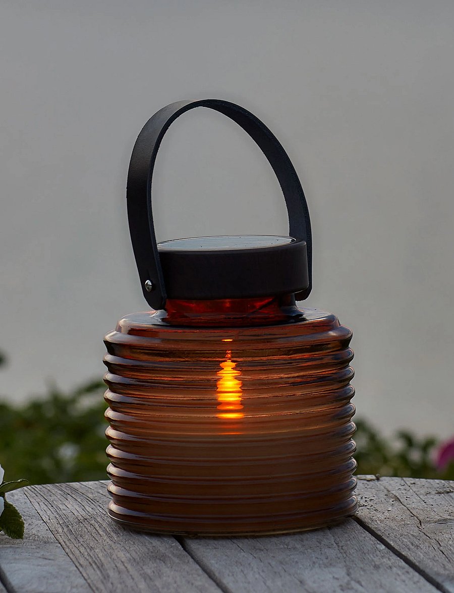 Sirius Home - Aston Solar Krukke, Ø14xH16cm, Rav - laternad - amber - 0