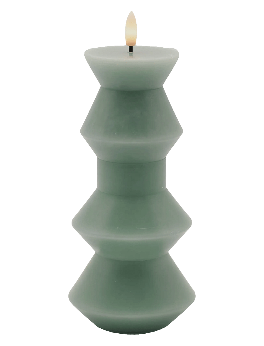 Sirius Home - Nordisk Skulptur, Sille Geometri Ø9x20,5 cm, Sandy Green - led kerzen - sandy green - 1