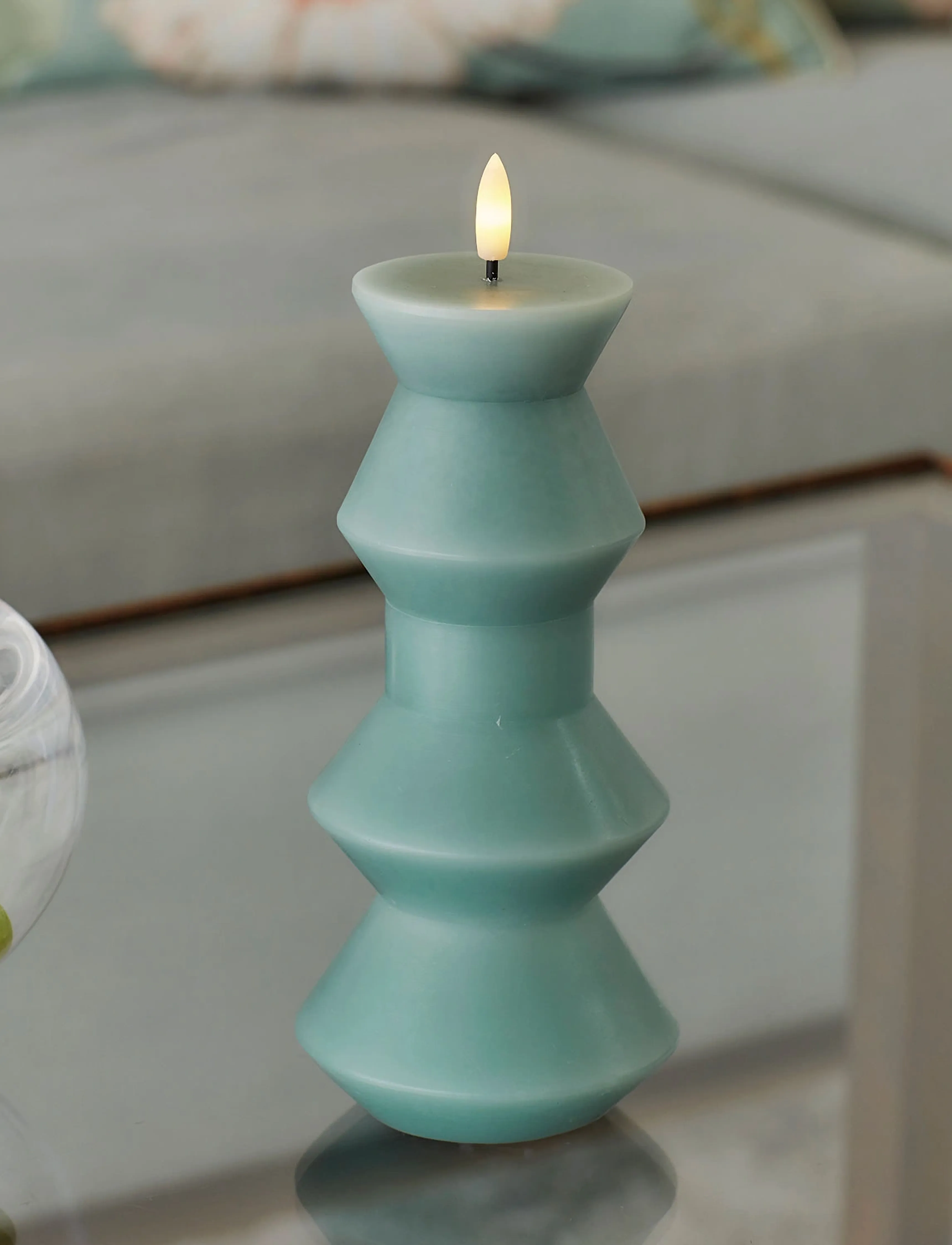 Sirius Home Nordisk Skulptur, Sille Geometri Ø9X20,5 Cm, Sandy Green, One Size, Candles, Grün - Led Homeware