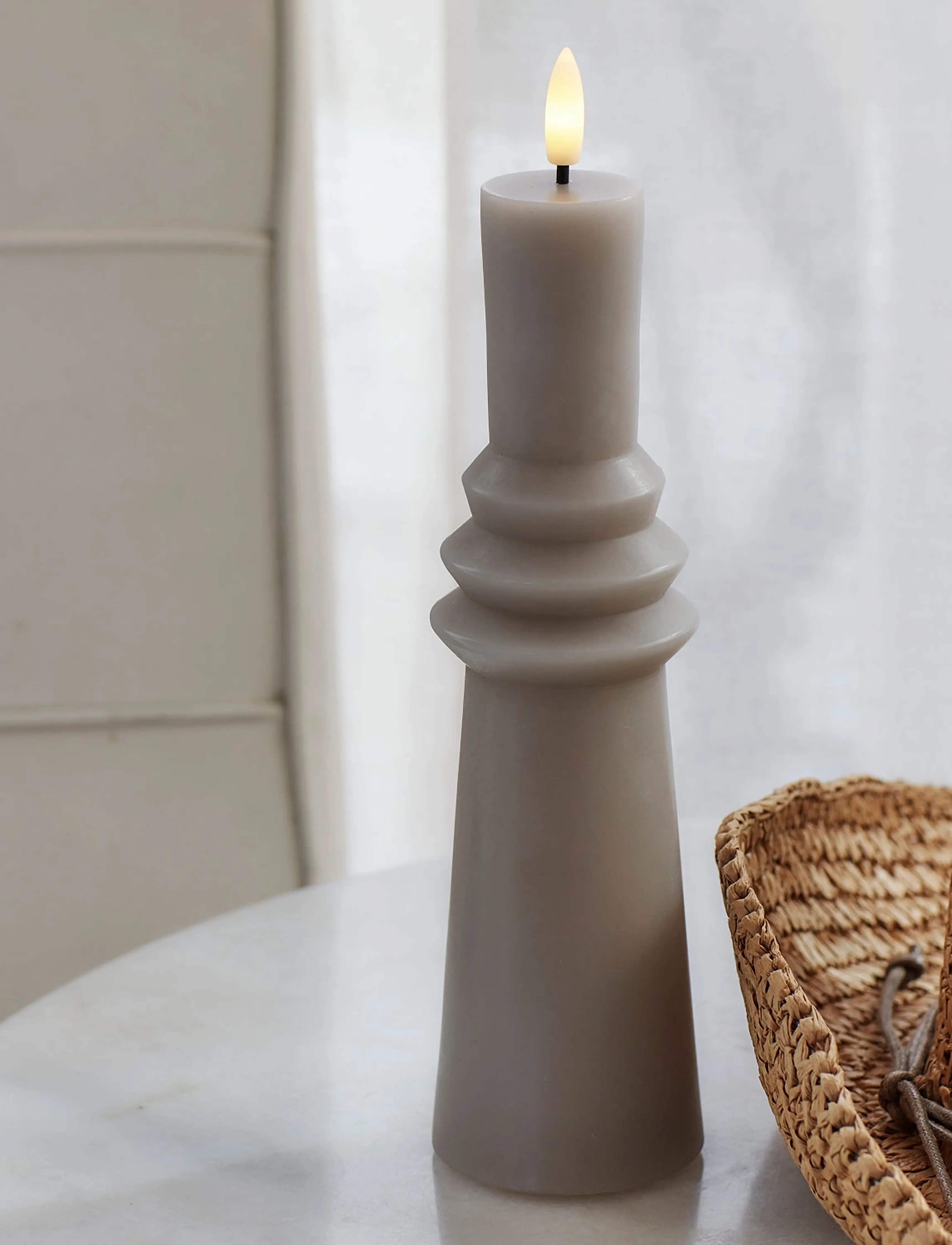 Sirius Home Nordisk Skulptur, Sille Ringet Ø6X22 Cm, Warm Gray, One Size, Candles, Grau - Led Homeware