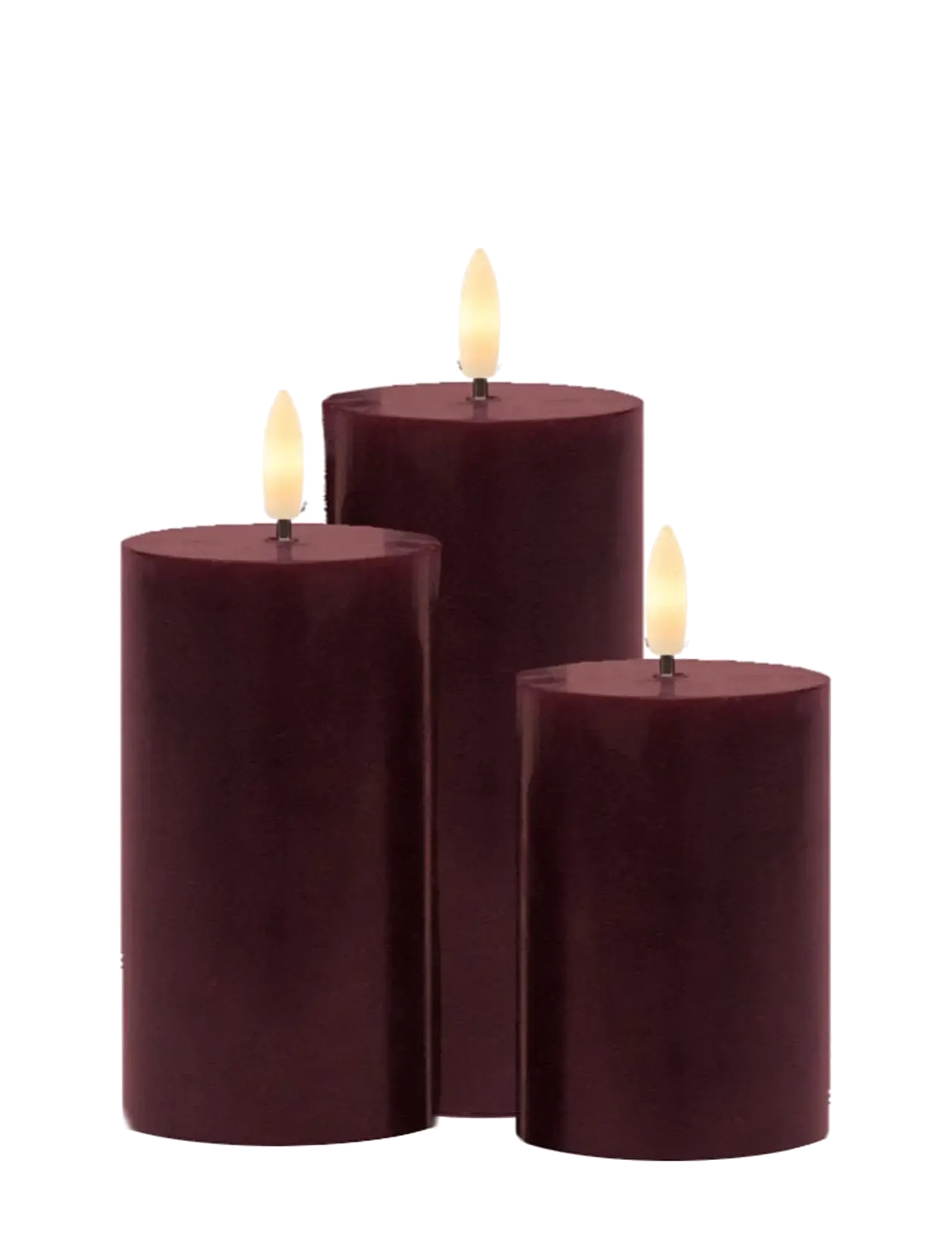 Sirius Home Sille Genopladelig Bloklys 3 stk sæt, Ø7,5xH10/12,5/15cm, Bordeaux - Mobile lampen - BORDEAUX / burgundy