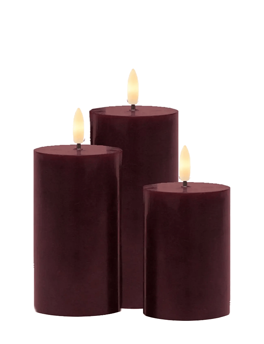 Sirius Home - Sille Genopladelig Bloklys 3 stk sæt, Ø7,5xH10/12,5/15cm, Bordeaux - kaasaskantavad lambid - bordeaux - 1