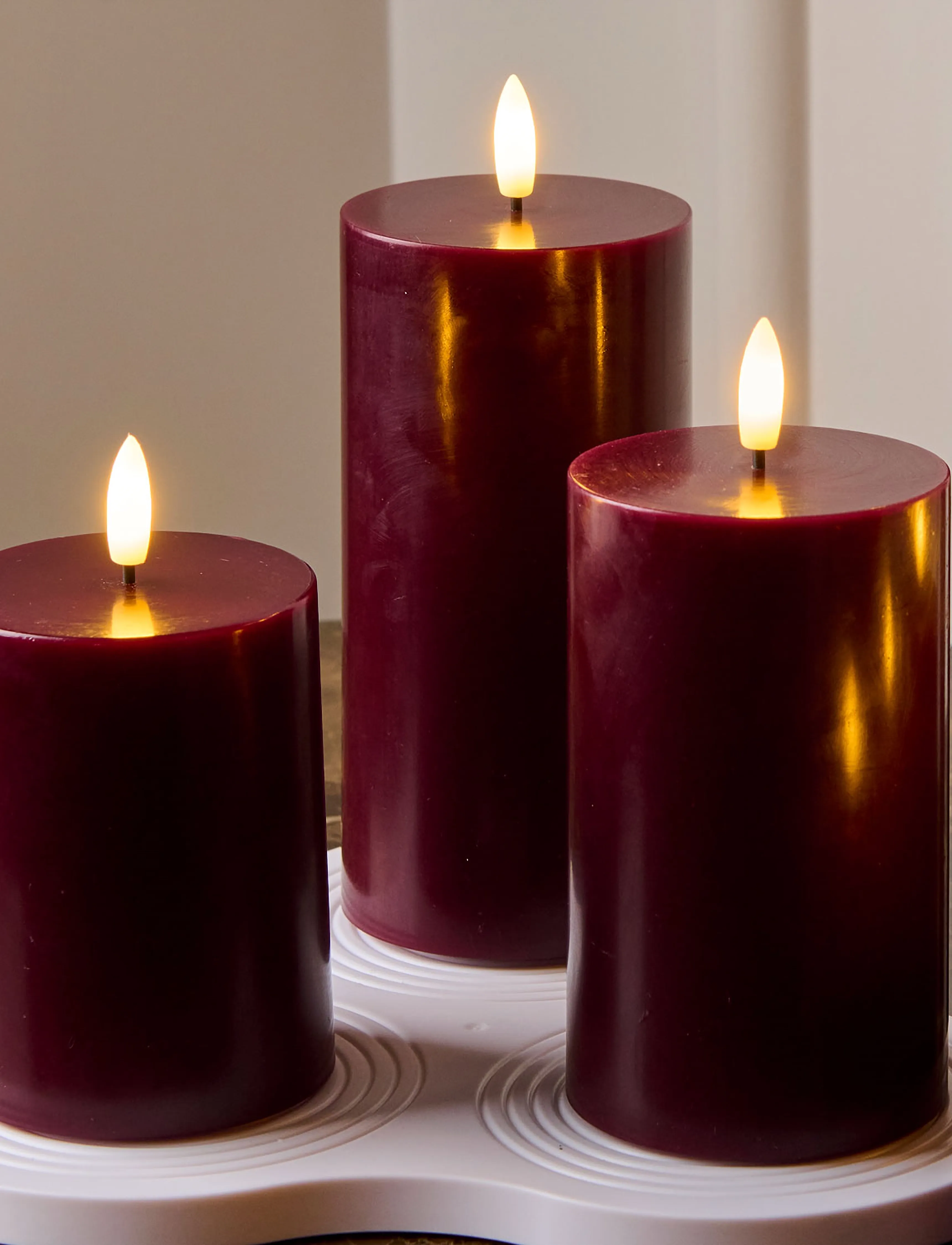 Sirius Home - Sille Genopladelig Bloklys 3 stk sæt, Ø7,5xH10/12,5/15cm, Bordeaux - mobile lampen - bordeaux - 0