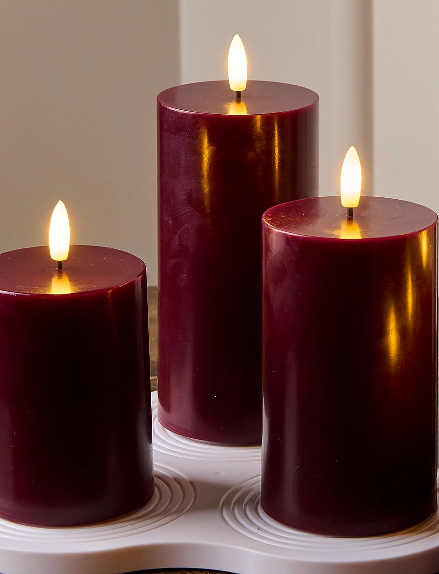 Sirius Home - Sille Genopladelig Bloklys 3 stk sæt, Ø7,5xH10/12,5/15cm, Bordeaux - kaasaskantavad lambid - bordeaux - 0