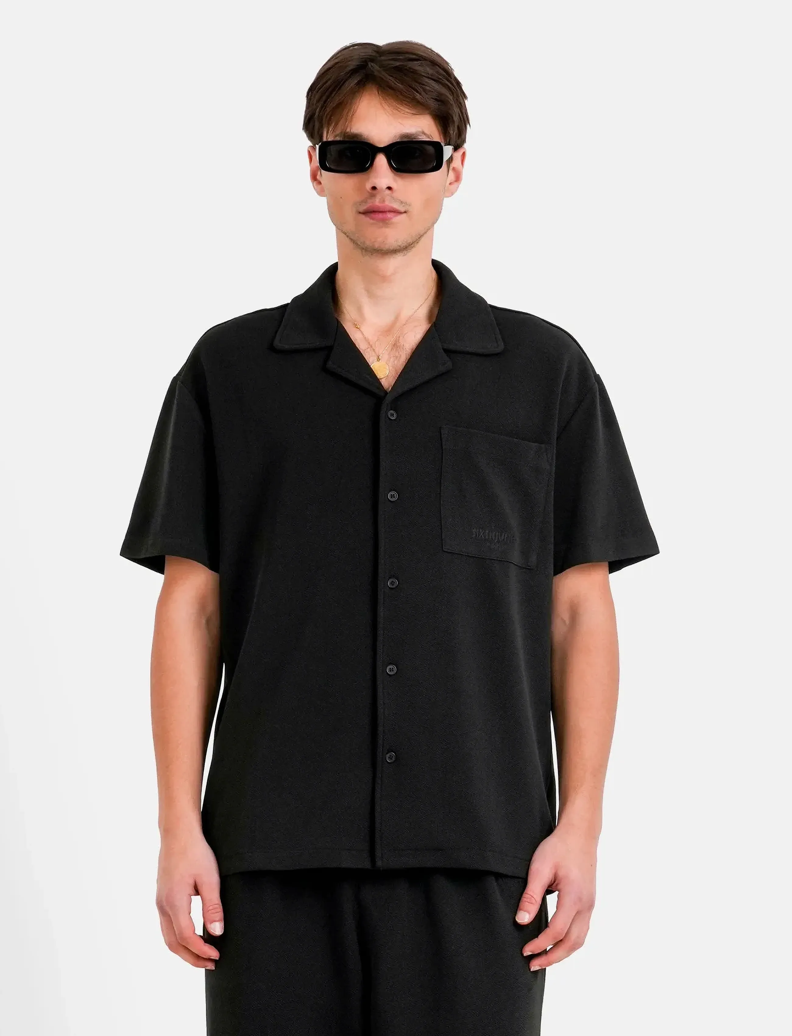 SIXTH JUNE Crepe Fabric Ss Shirt, S, Black, Skjorter > Kortærmede Shirts, Herre