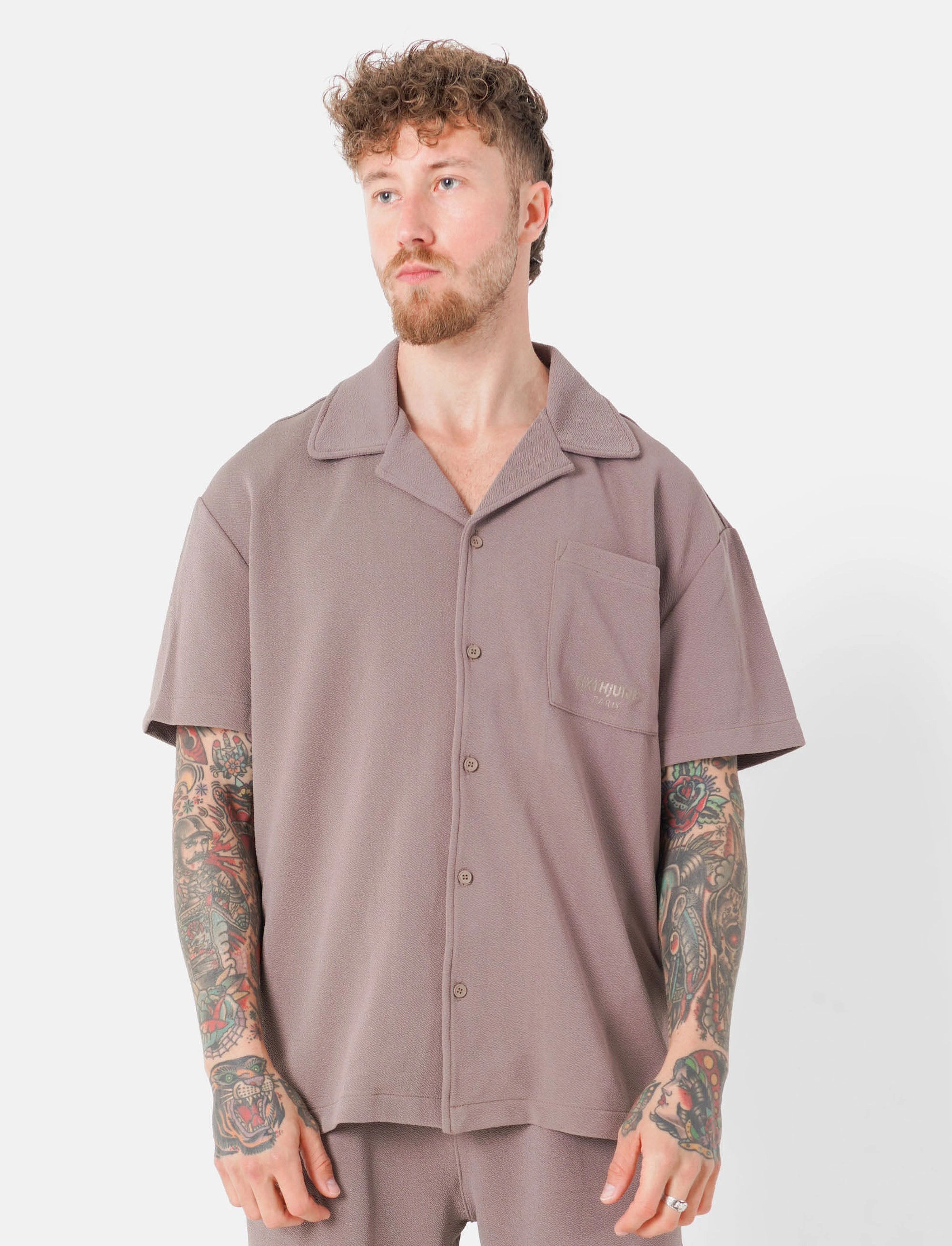 SIXTH JUNE Crepe Fabric Ss Shirt, L, Brown, Skjorter > Kortærmede Shirts, Herre