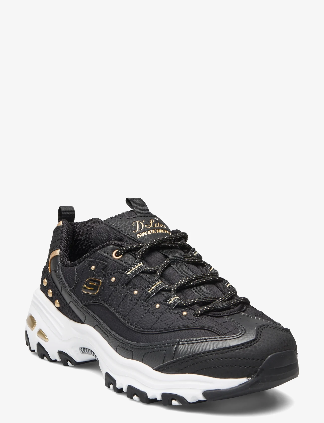 Skechers - Womens D'Lites - chunky sneaker - bkgd black gold - 0