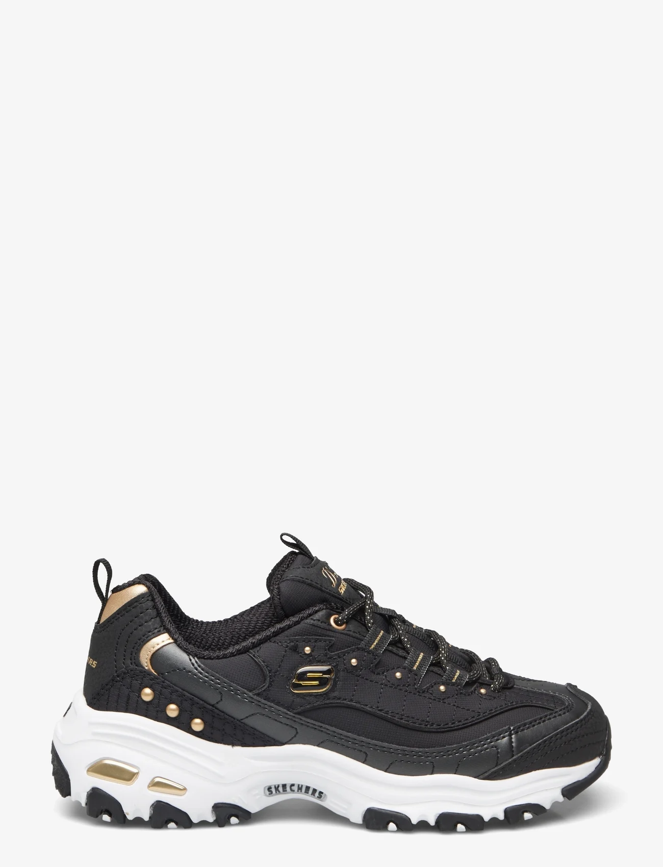 Skechers - Womens D'Lites - chunky sneakers - bkgd black gold - 1