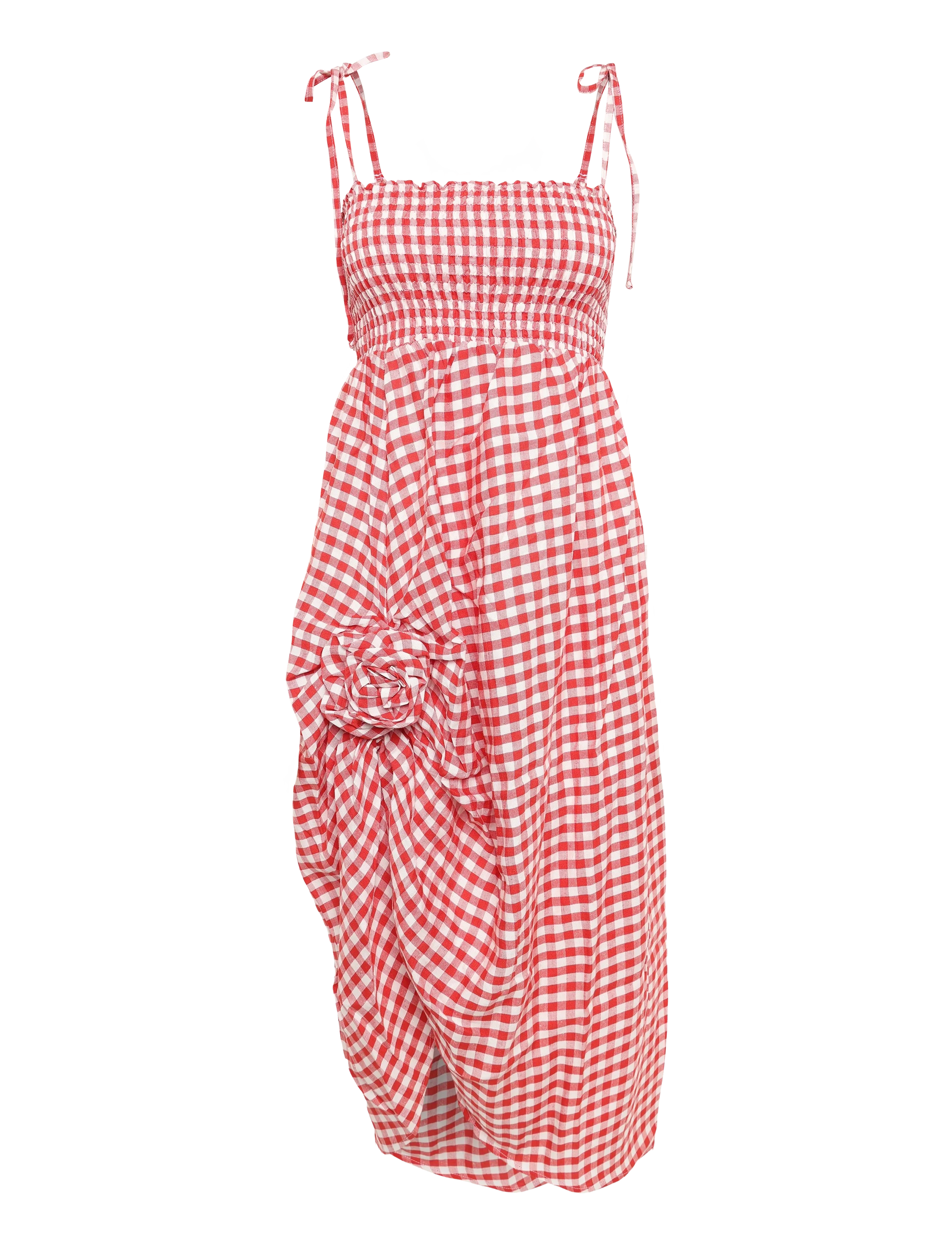 Sleeper - Atlanta Linen Strap Dress with Rose - white&red - 1