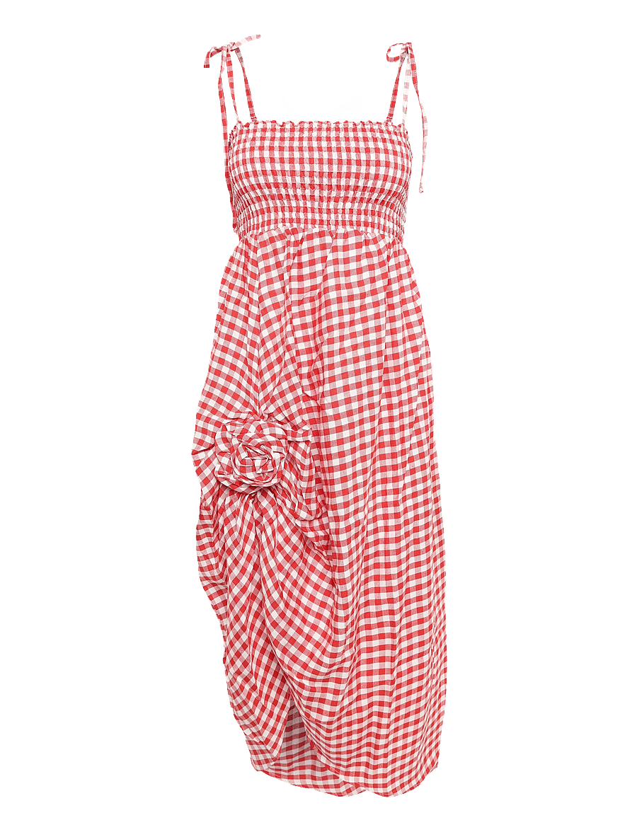 Sleeper - Atlanta Linen Strap Dress with Rose - white&red - 1