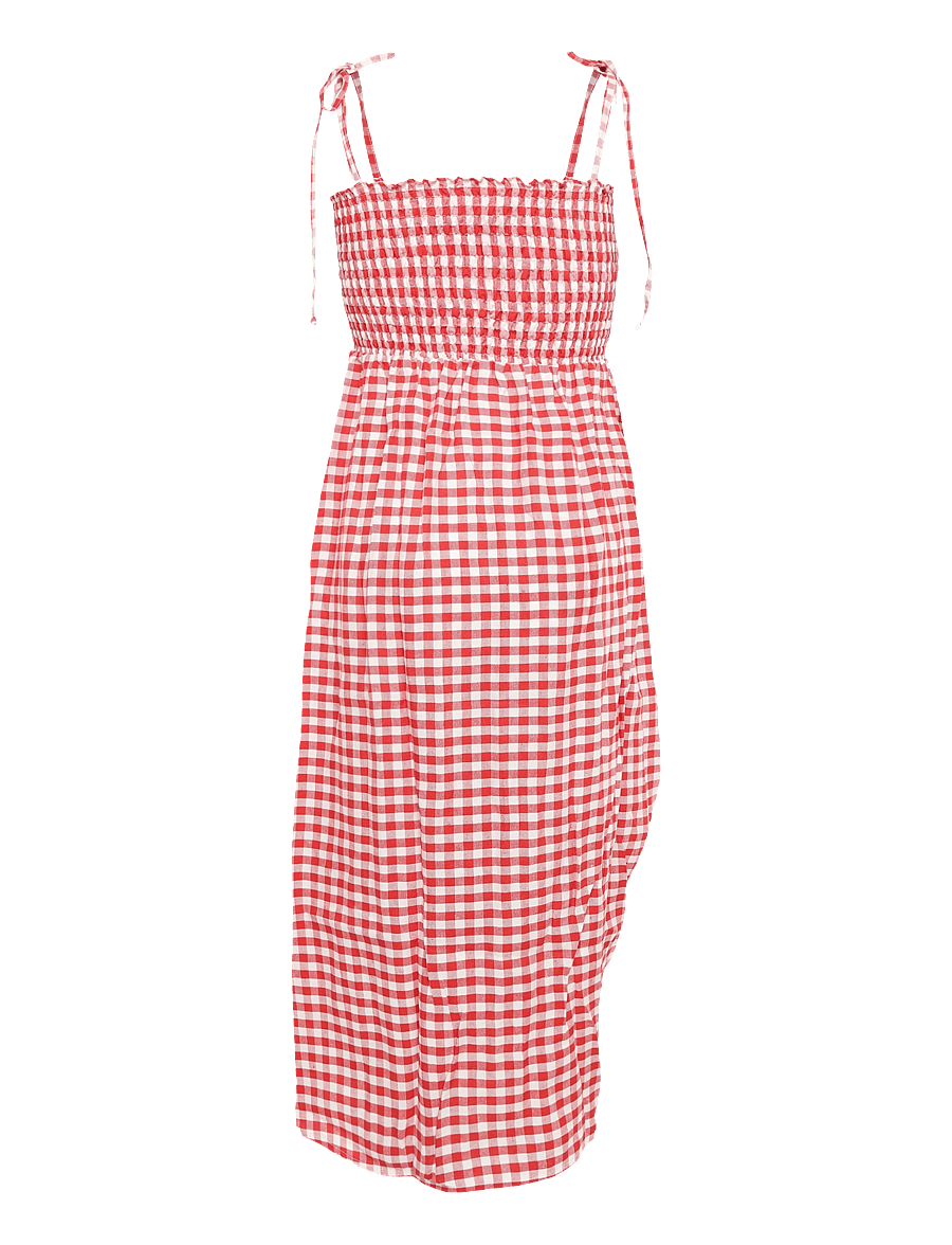 Sleeper - Atlanta Linen Strap Dress with Rose - white&red - 2