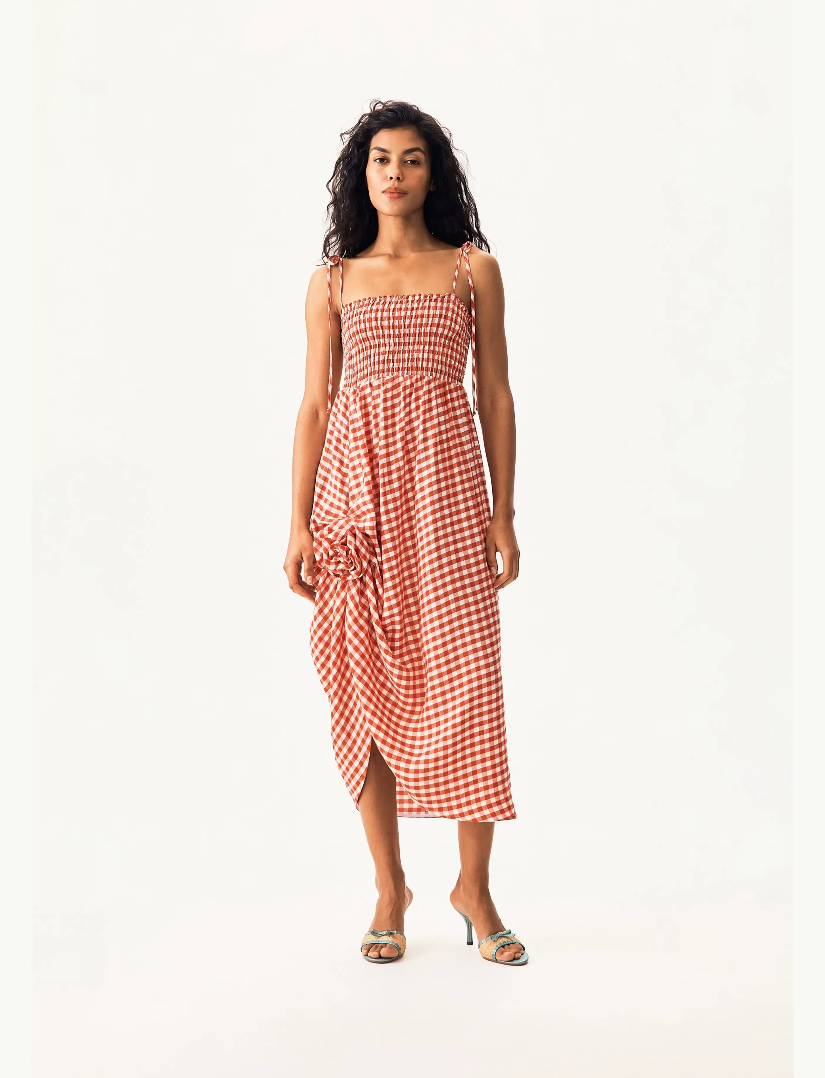 Sleeper Atlanta Linen Strap Dress With Rose, S, Dresses, Rot - Maxi Dress, Frauen