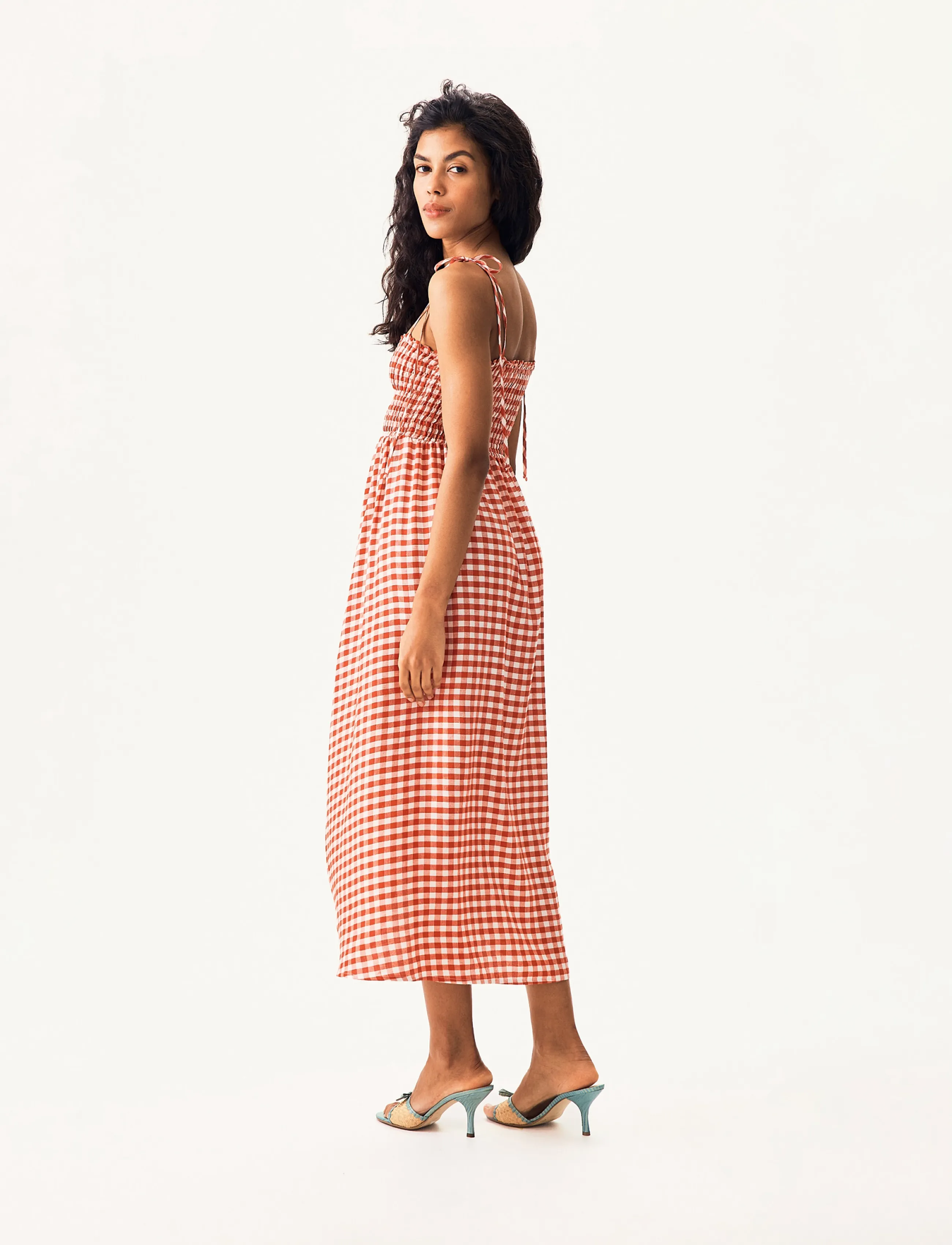 Sleeper - Atlanta Linen Strap Dress with Rose - white&red - 5