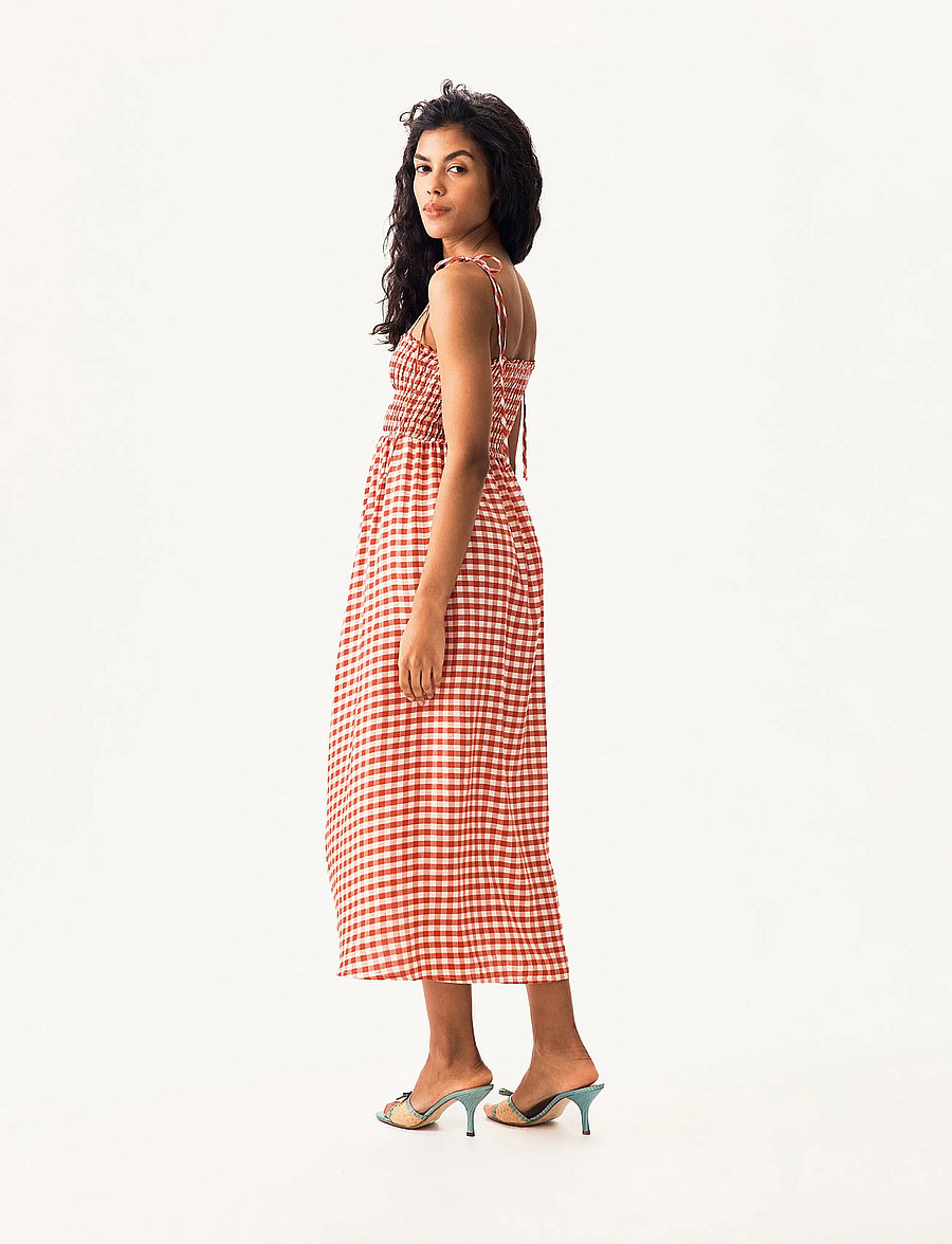 Sleeper - Atlanta Linen Strap Dress with Rose - white&red - 5