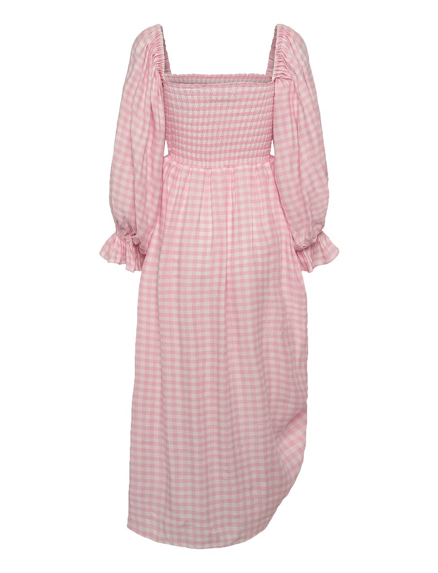 Sleeper - Atlanta Linen Dress with Rose Detail in Pink Vichy - sommerkjoler - white&pink - 2