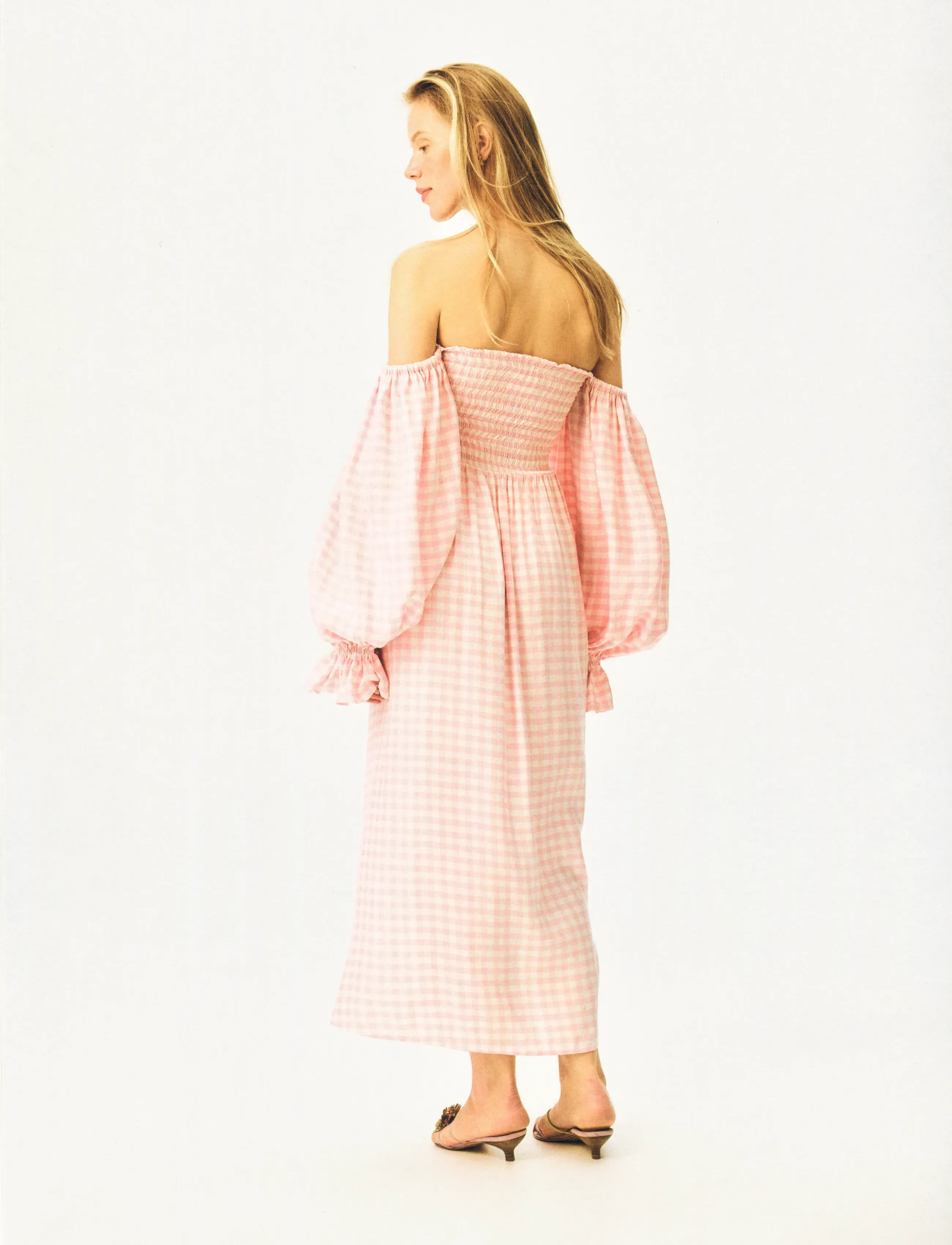 Sleeper - Atlanta Linen Dress with Rose Detail in Pink Vichy - sommerkjoler - white&pink - 4