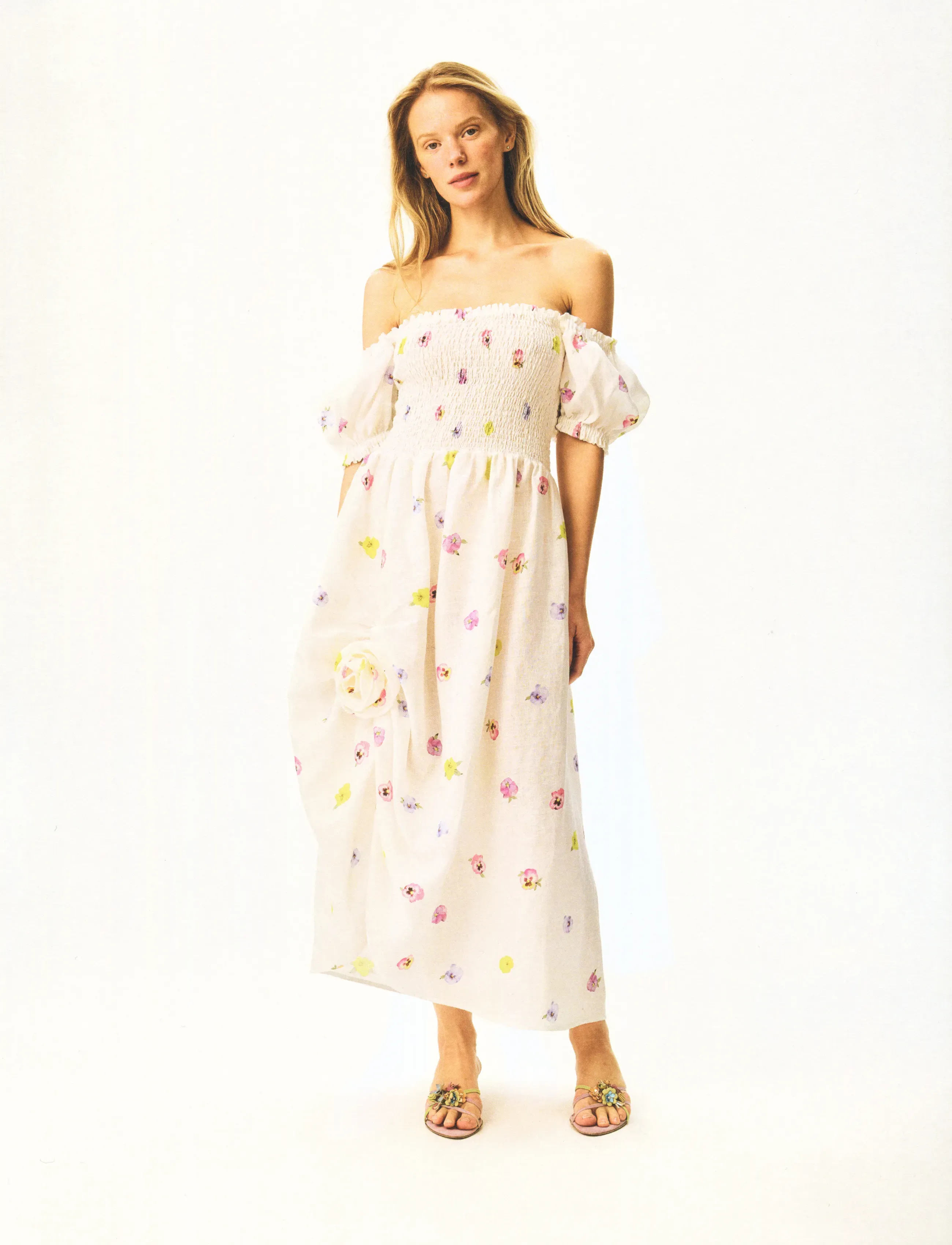 Sleeper Belle Linen Dress with Rose Detail in Painsies - Clothing - MULTICOLOR / cream
