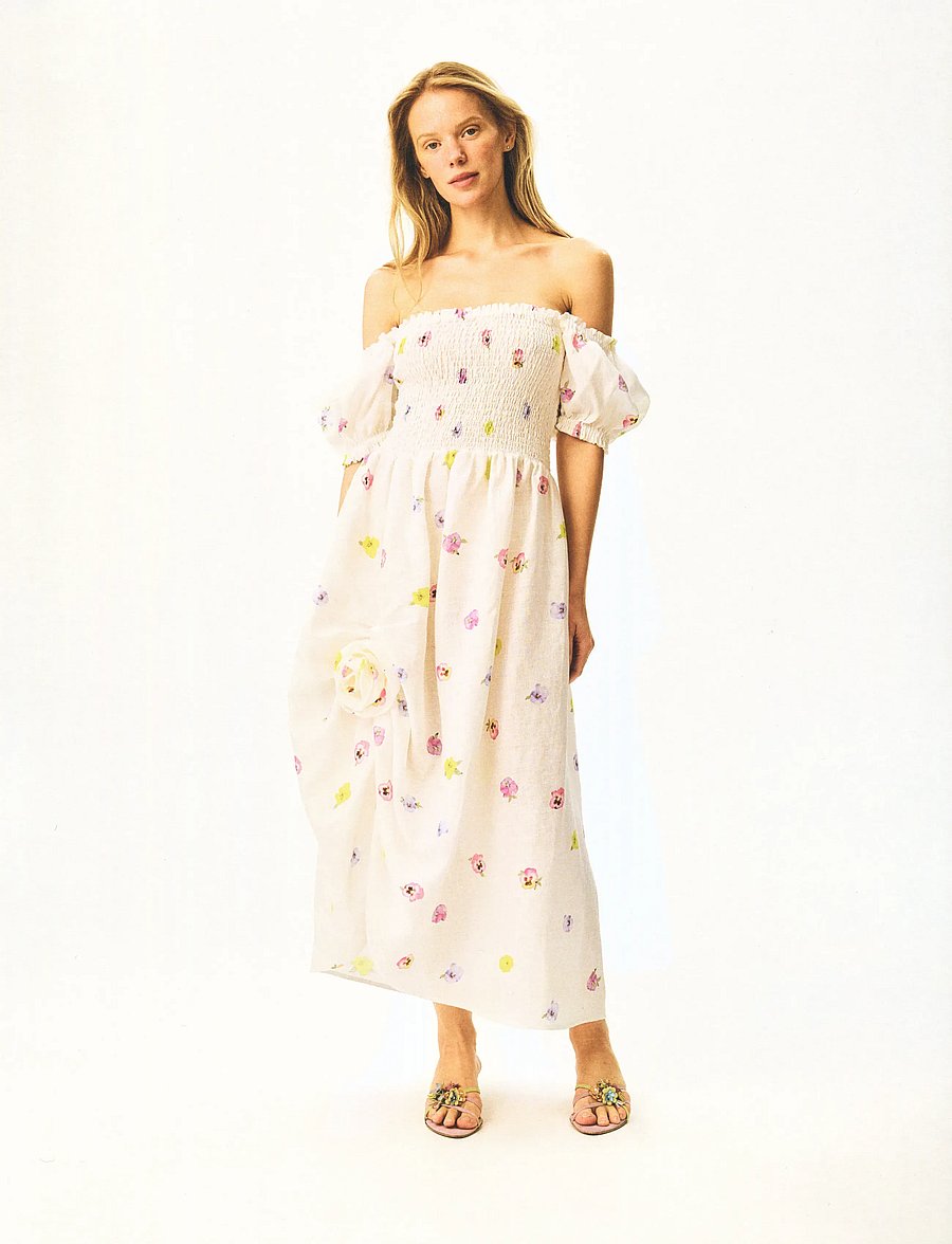 Sleeper - Belle Linen Dress with Rose Detail in Painsies - robes d'été - multicolor - 0