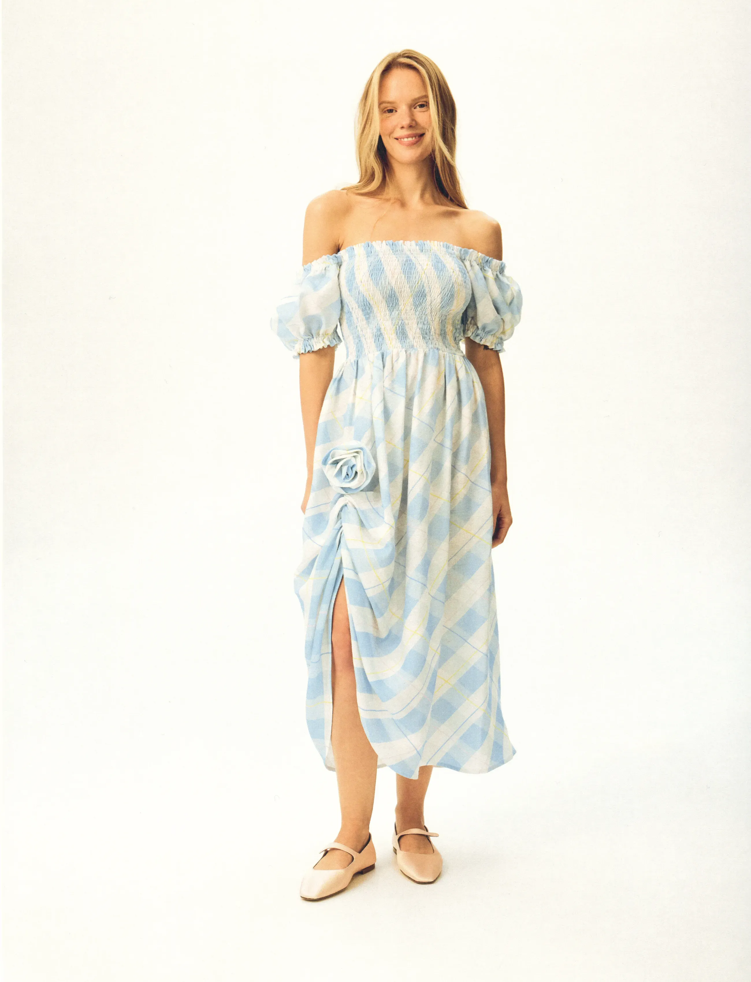 Sleeper Belle Linen Dress With Rose Detail, XL, Dresses, Blau - Maxi Dress, Frauen