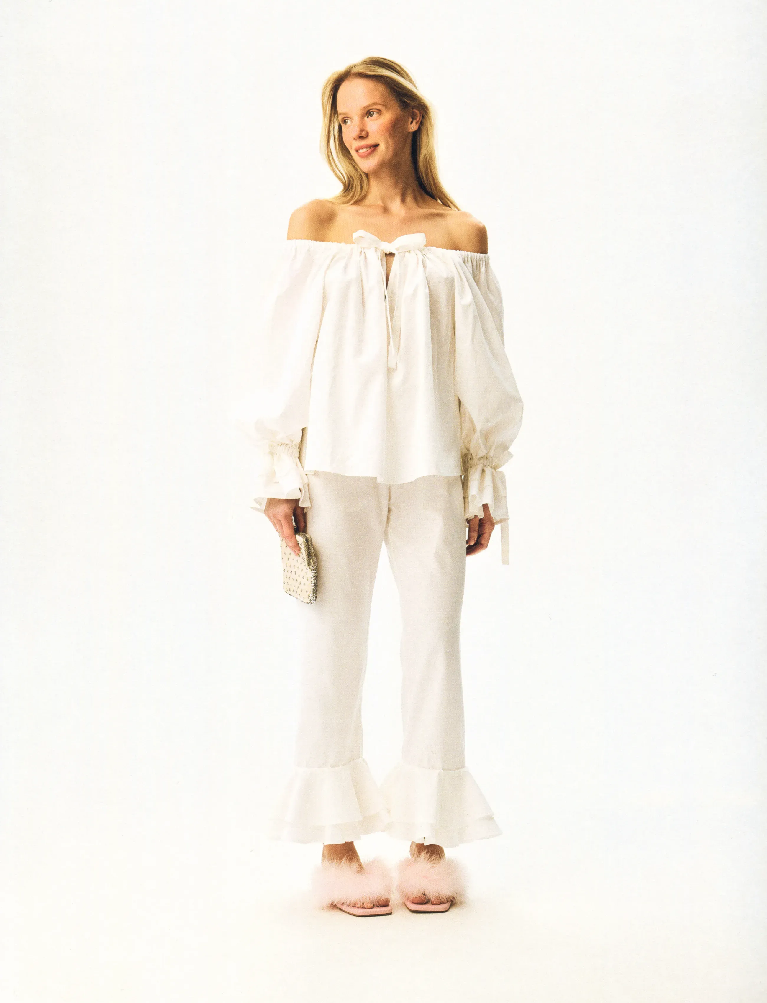 Sleeper Cha-Cha Linen Lounge Pants With Headscarf In White, S, Trousers, Weiß - Wide Leg, Frauen