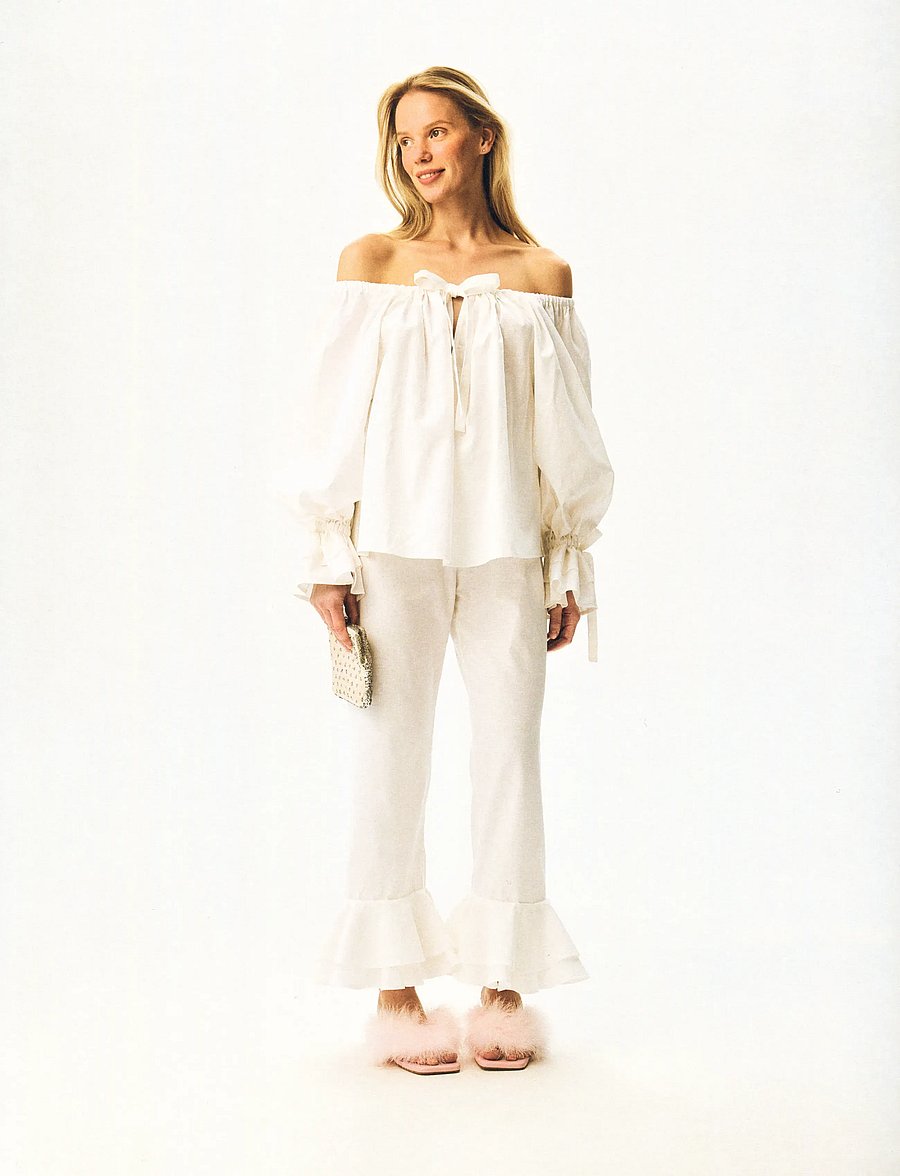 Sleeper - Cha-Cha Linen Lounge Pants with Headscarf in White - hørbukser - white - 0
