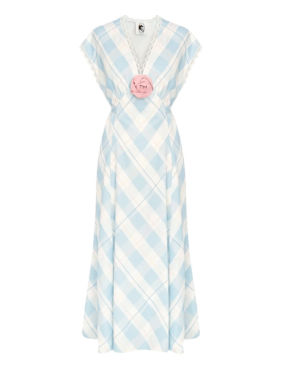 Sleeper - The Genus Rosa Dress in Blue Plaid - sommerkjoler - white&blue - 1