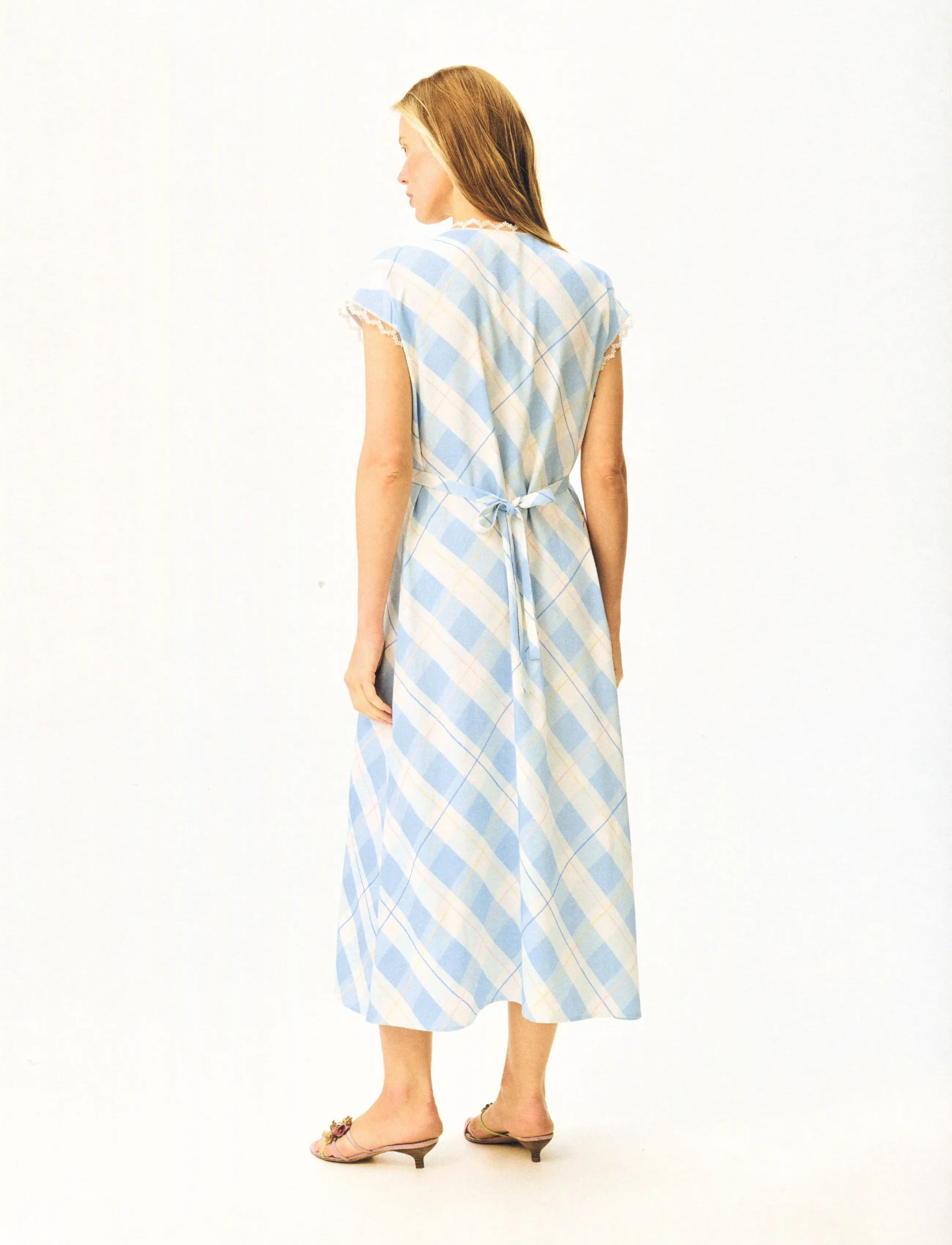 Sleeper - The Genus Rosa Dress in Blue Plaid - sommerkjoler - white&blue - 3