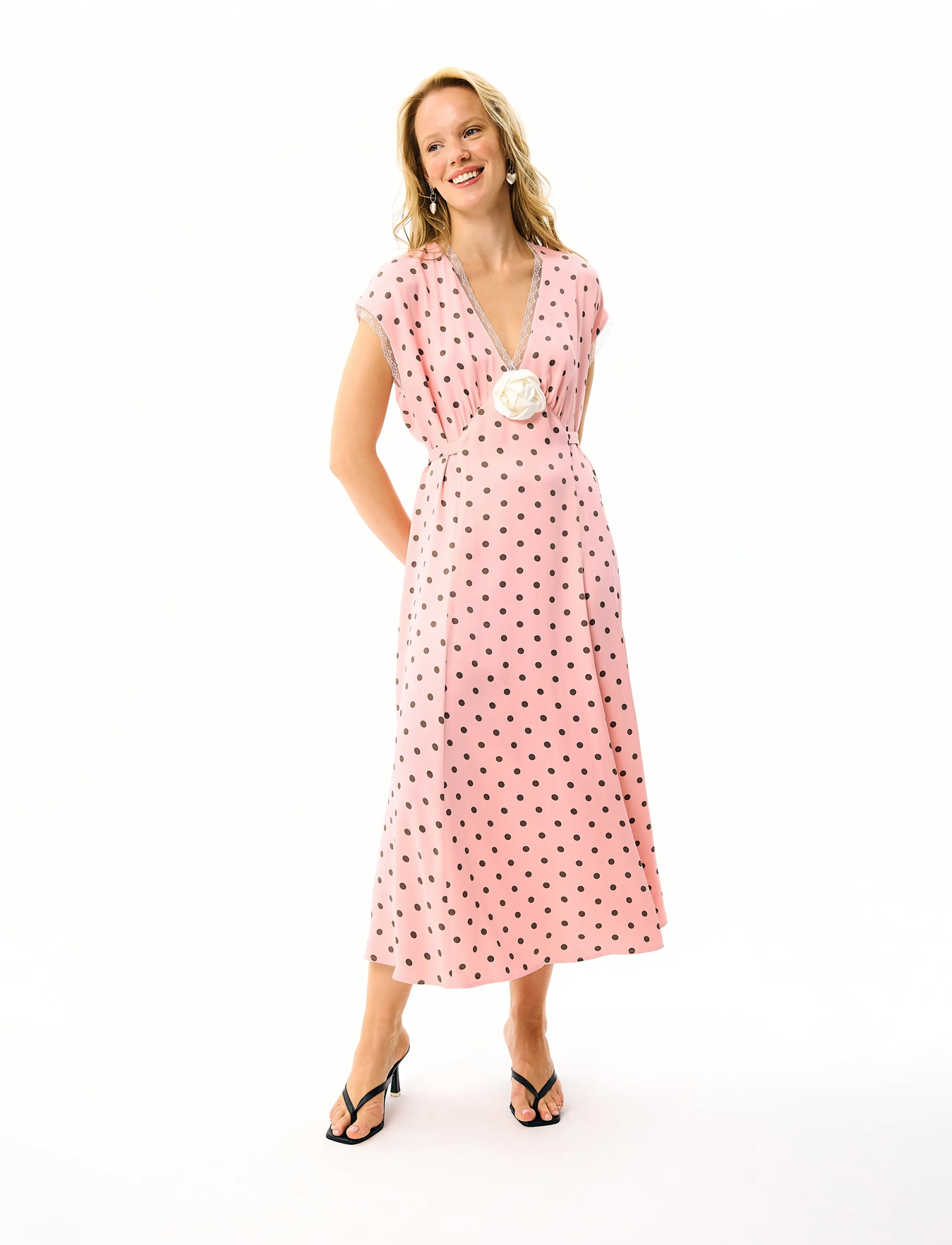 Sleeper The Genus Rosa Midi Dress, M, Pink, Kjoler > Knælange Og Midi, Dame