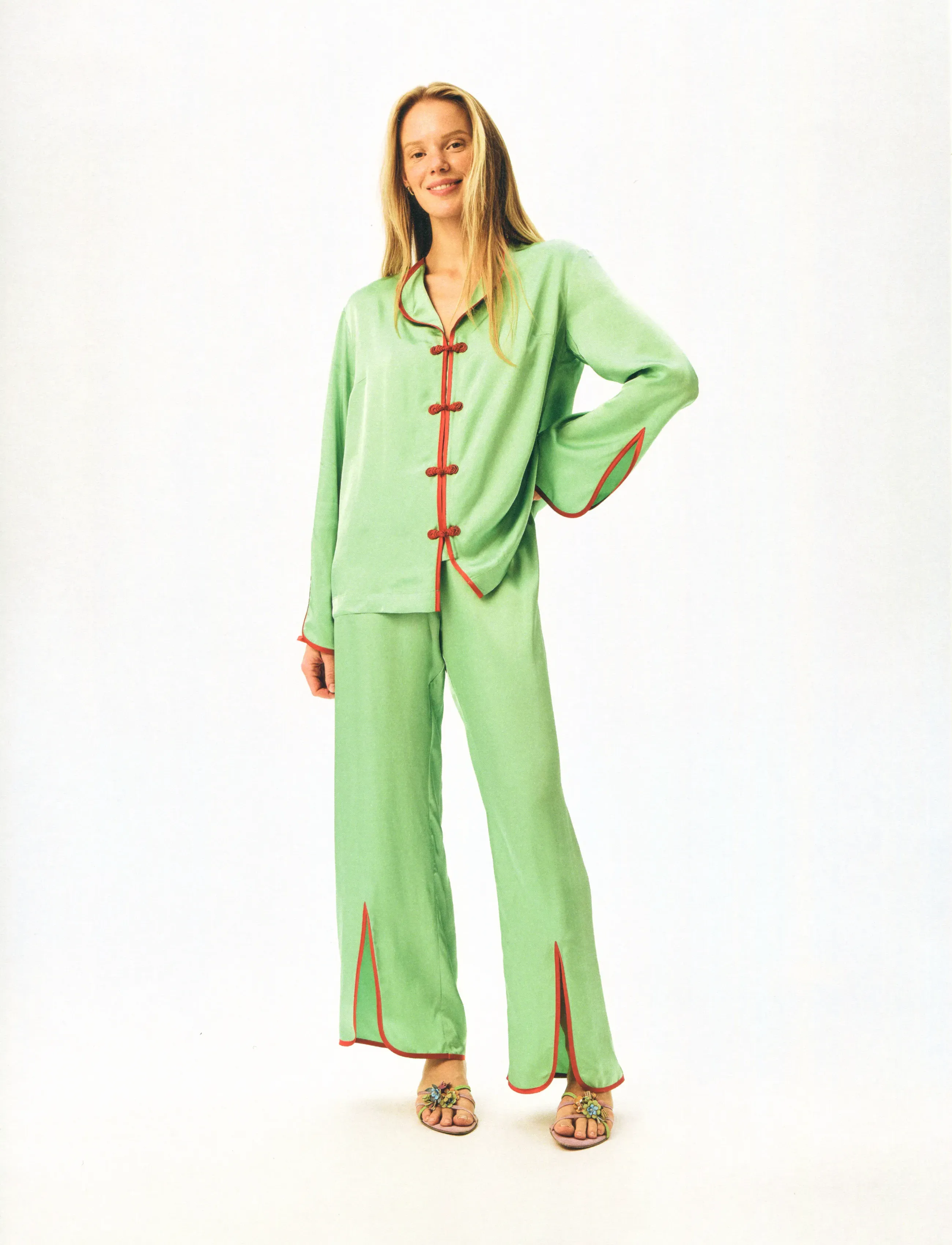 Sleeper Louis Pajama Set With Pants In Green, M, Night & Loungewear, Grün - Pyjamas (set), Frauen