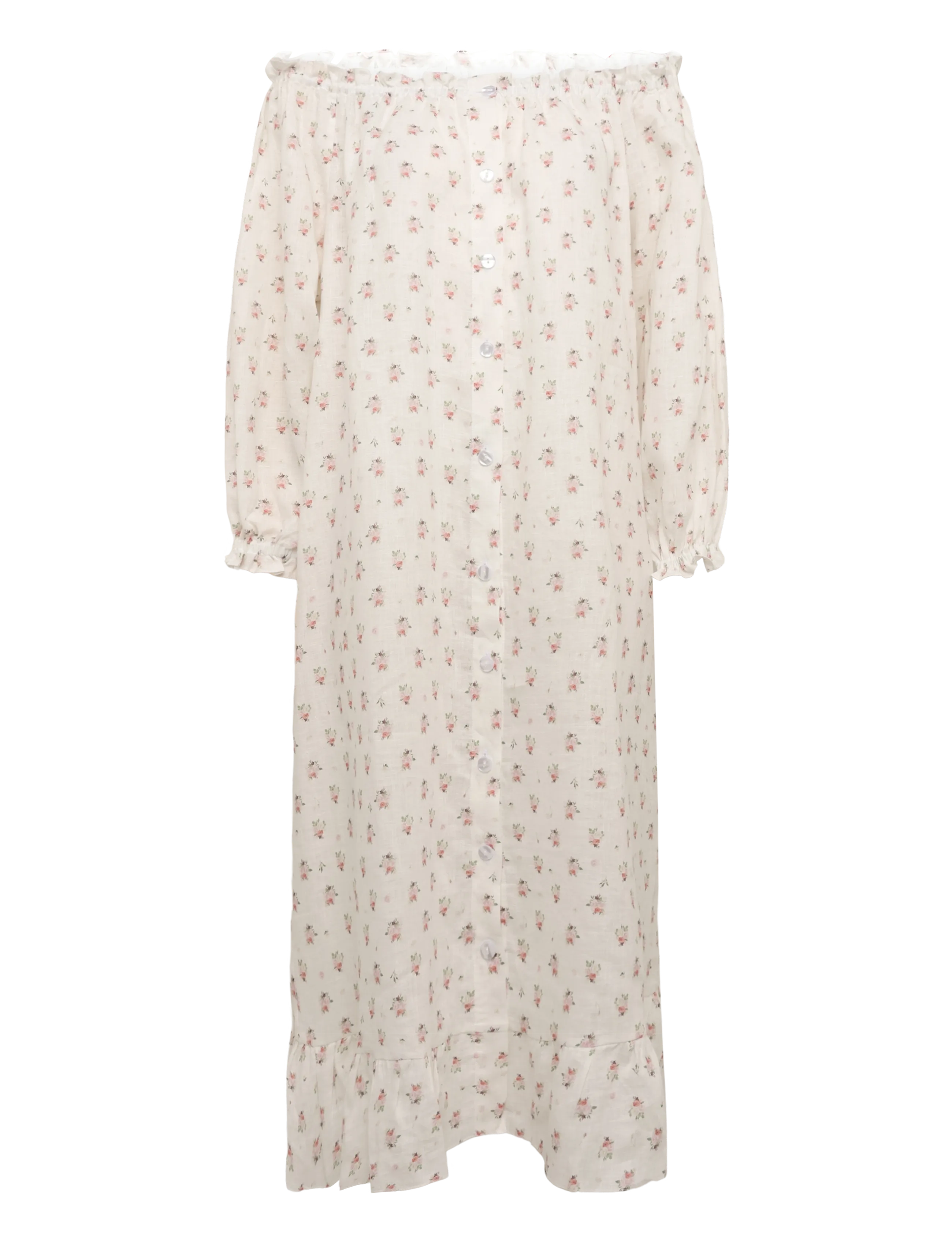 Sleeper - Loungewear Linen Dress with Hair Ribbon - white&pink - 1