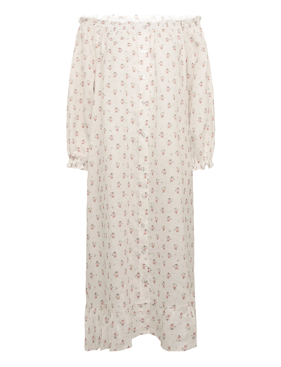 Sleeper - Loungewear Linen Dress with Hair Ribbon - white&pink - 1