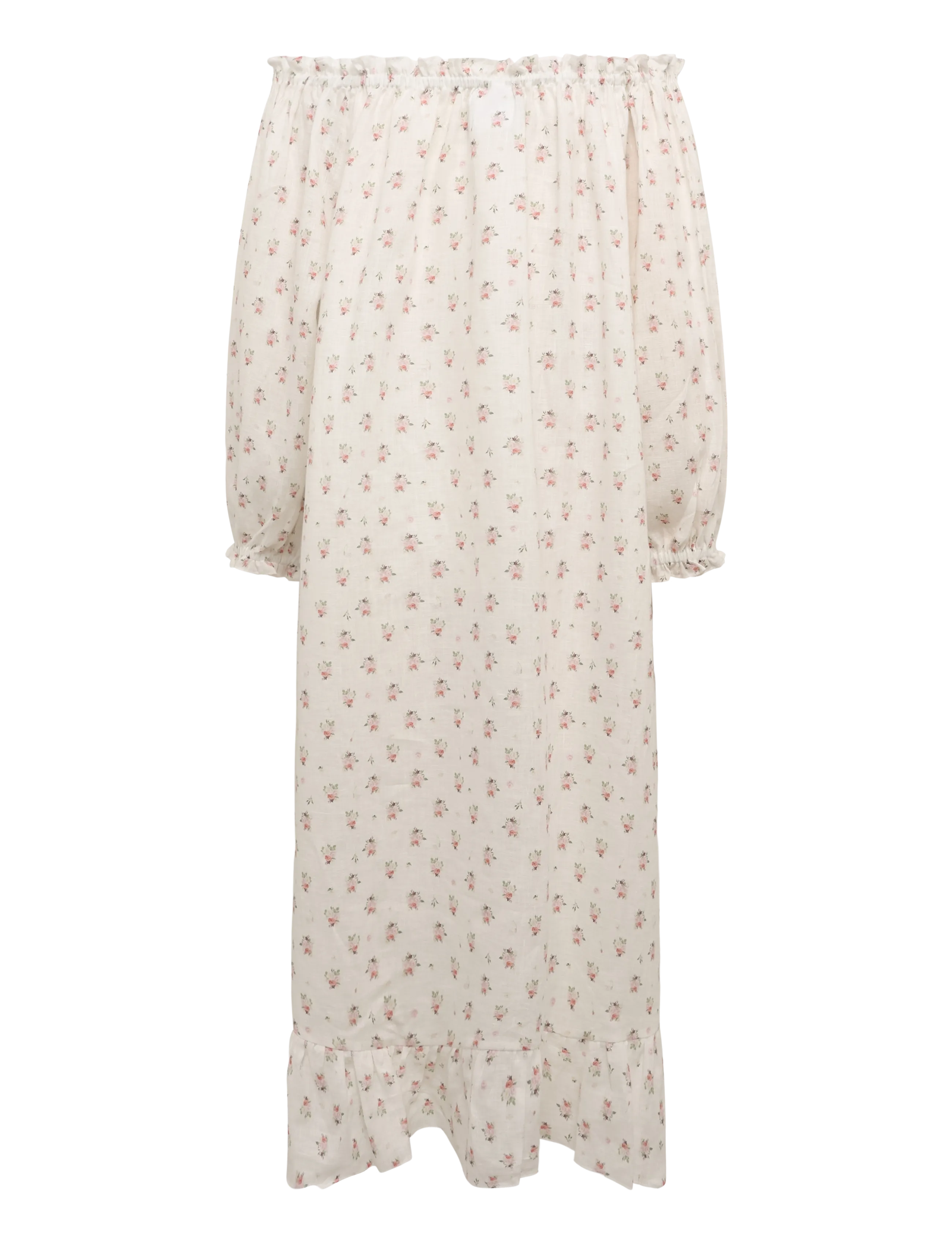 Sleeper - Loungewear Linen Dress with Hair Ribbon - white&pink - 2