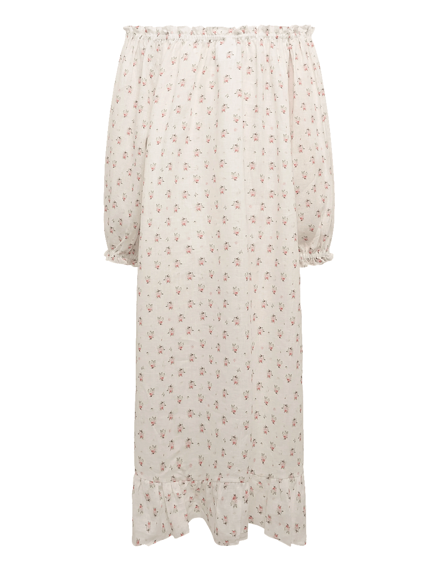 Sleeper - Loungewear Linen Dress with Hair Ribbon - white&pink - 2