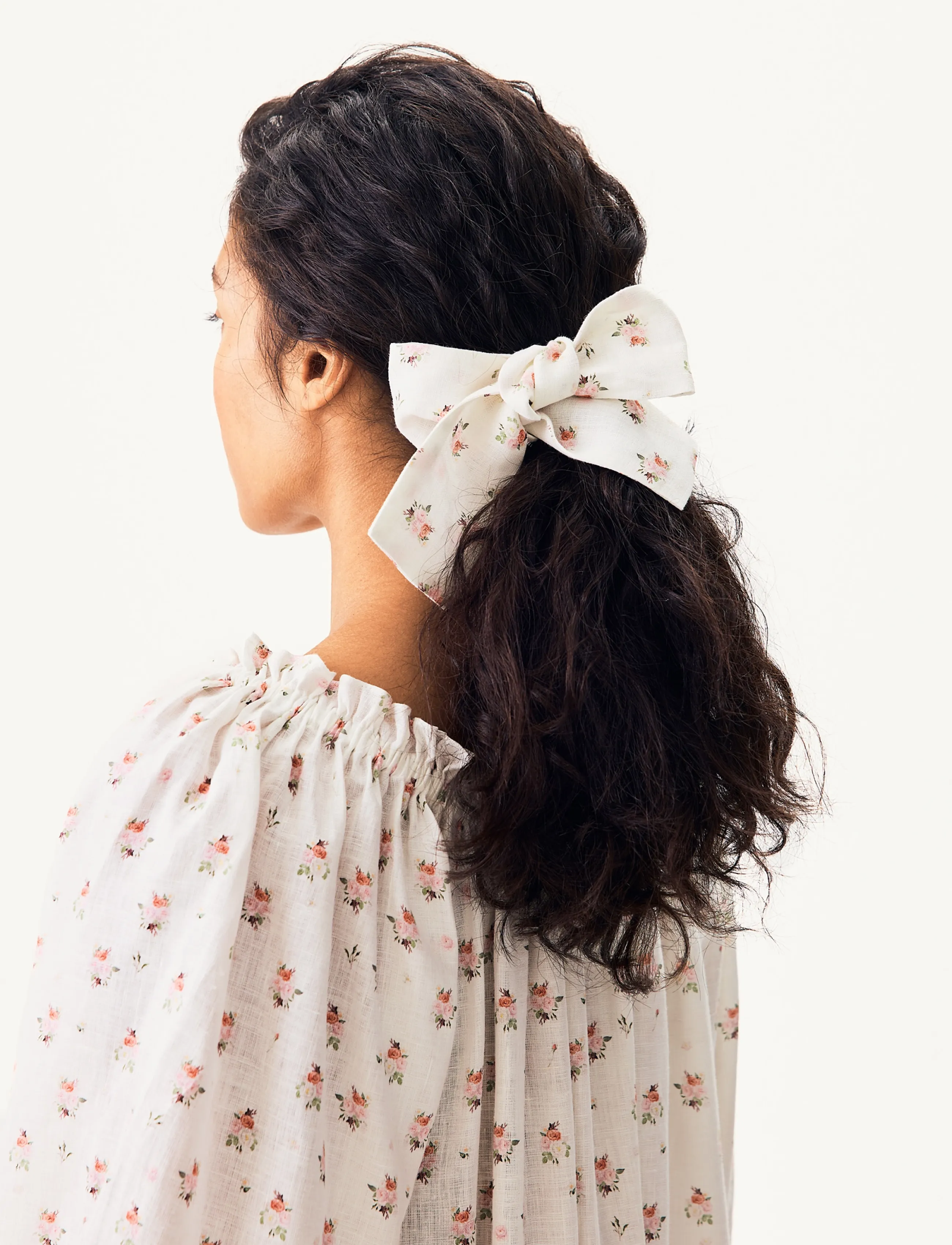 Sleeper - Loungewear Linen Dress with Hair Ribbon - white&pink - 5