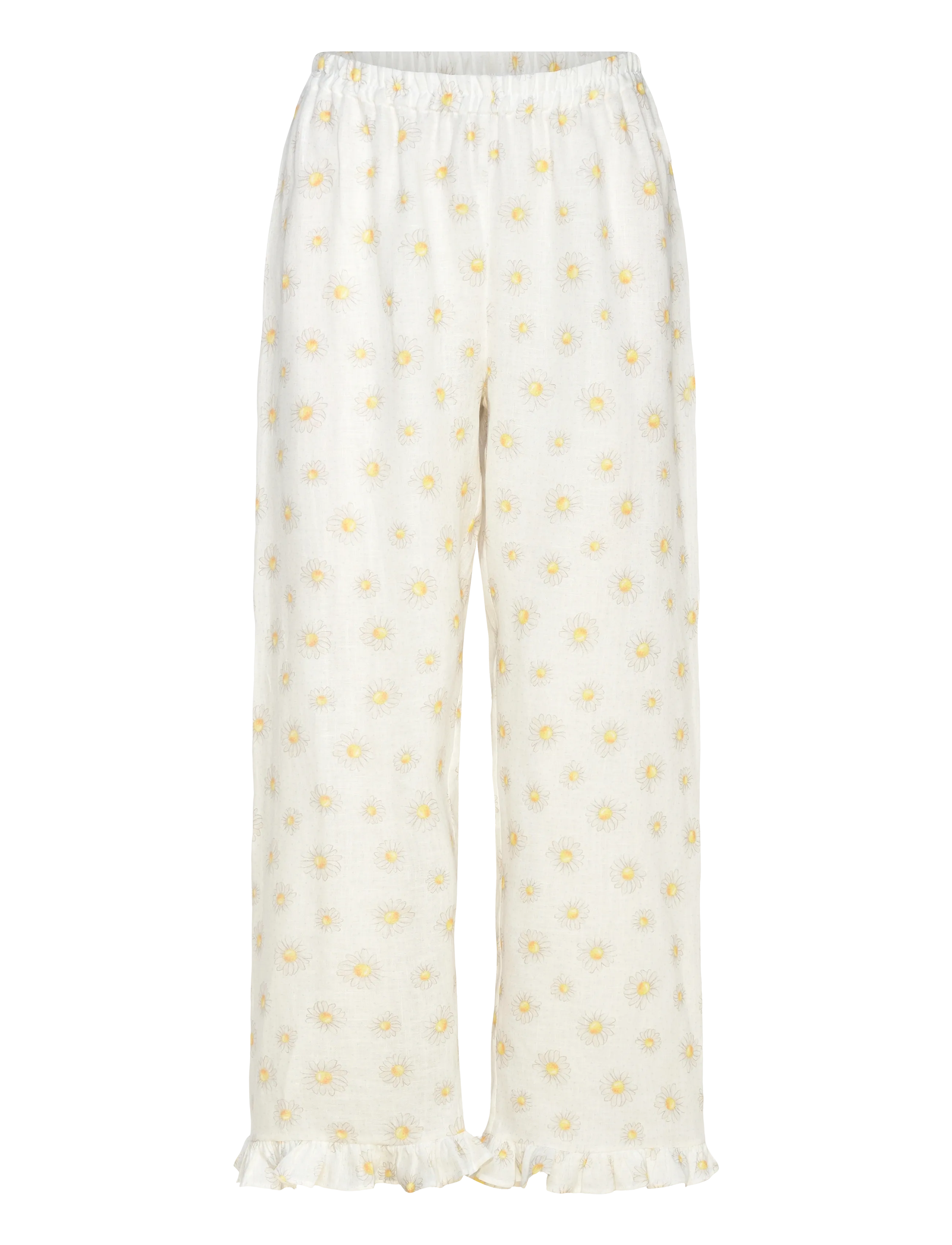 SLEEPER Puff Linen Lounge Hosen With Headscarf In Daisies Weiß - S - Damen