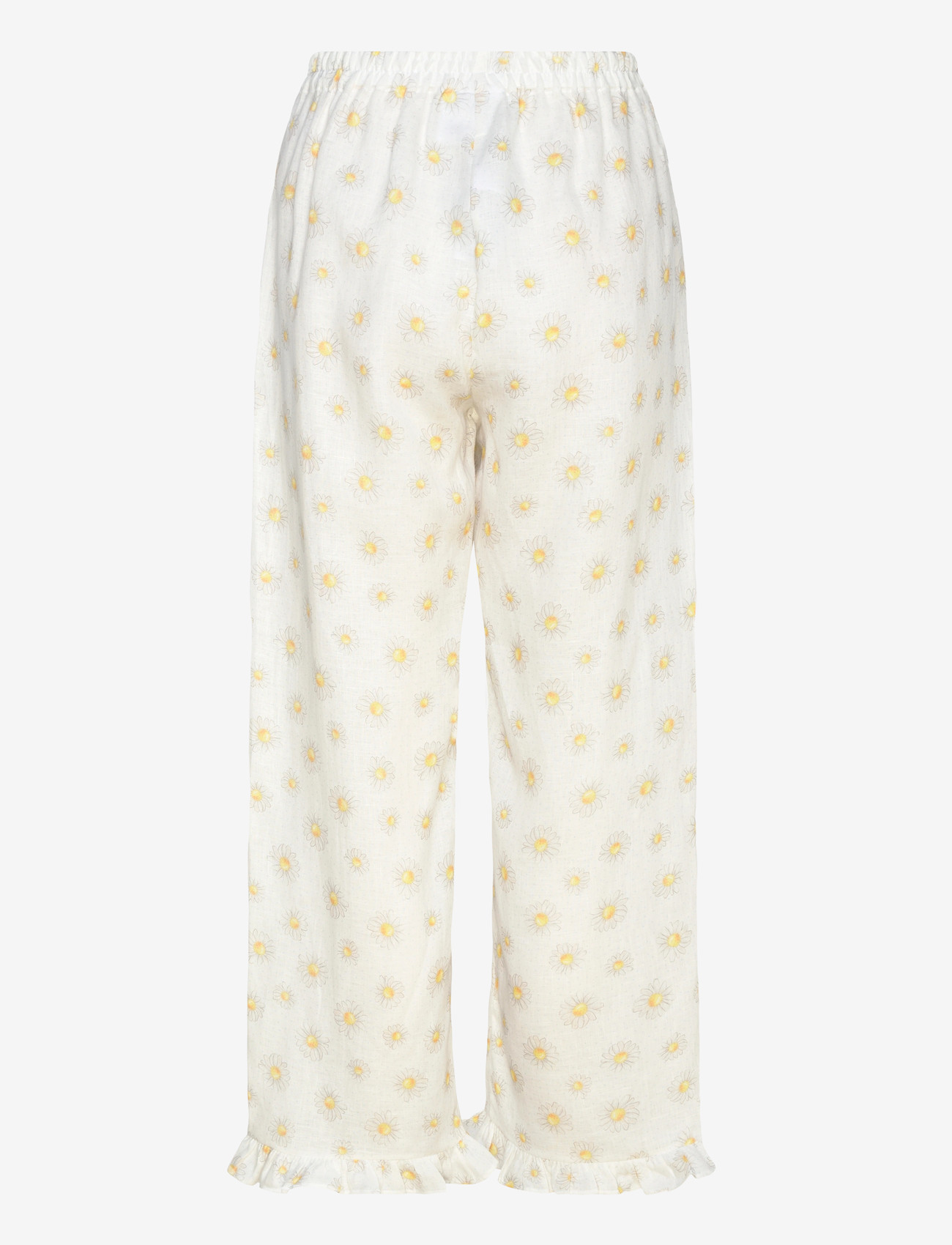 Sleeper - Puff Linen Lounge Pants with Headscarf in Daisies - linen trousers - white&yellow - 2