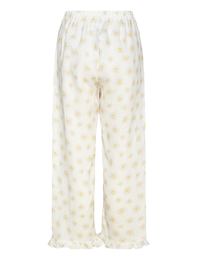 Sleeper - Puff Linen Lounge Pants with Headscarf in Daisies - linen trousers - white&yellow - 2