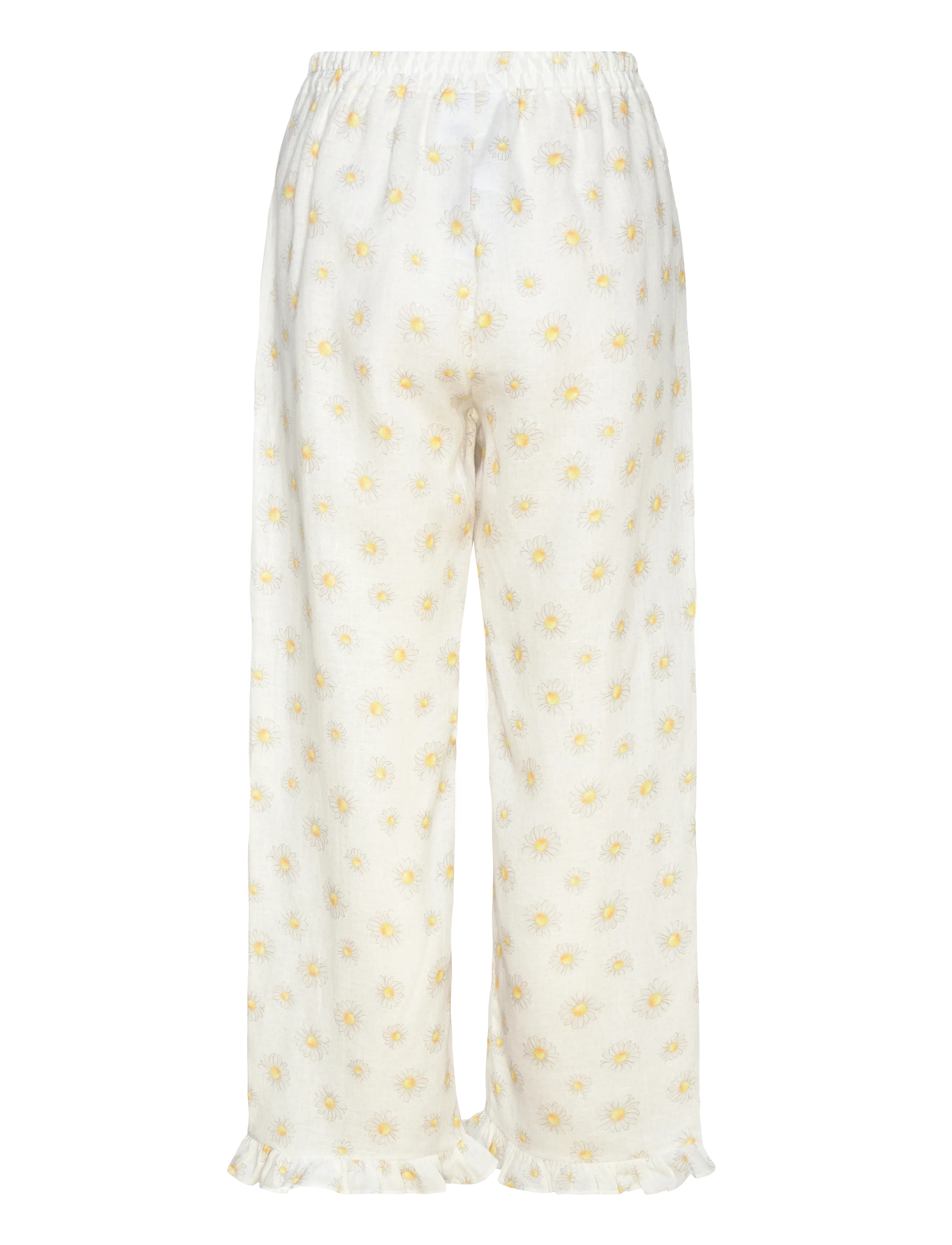 Sleeper - Puff Linen Lounge Pants with Headscarf in Daisies - hørbukser - white&yellow - 2
