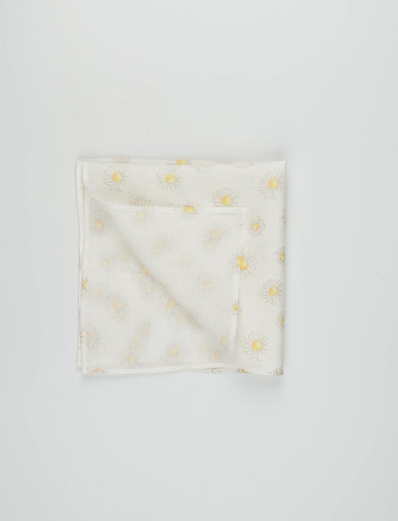 Sleeper - Puff Linen Lounge Pants with Headscarf in Daisies - linen trousers - white&yellow - 4