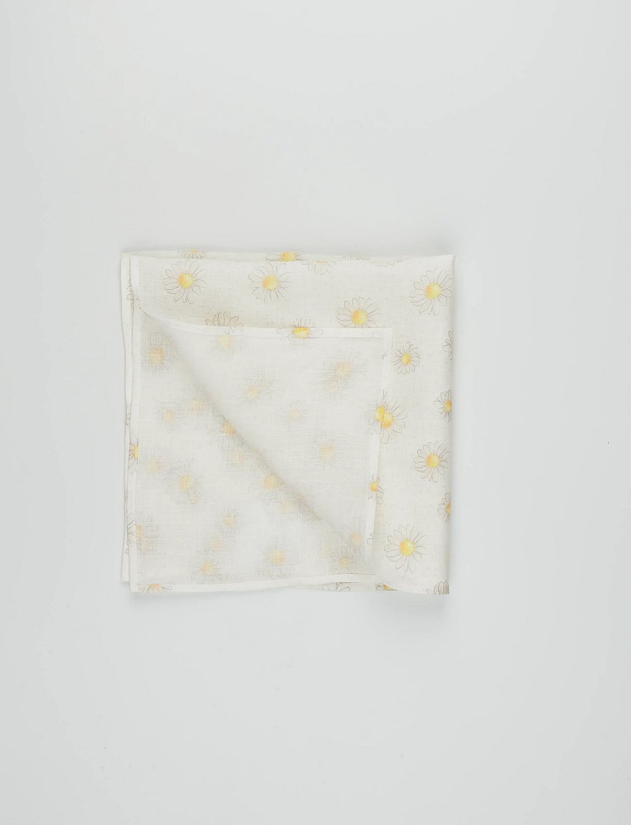 Sleeper - Puff Linen Lounge Pants with Headscarf in Daisies - hørbukser - white&yellow - 4