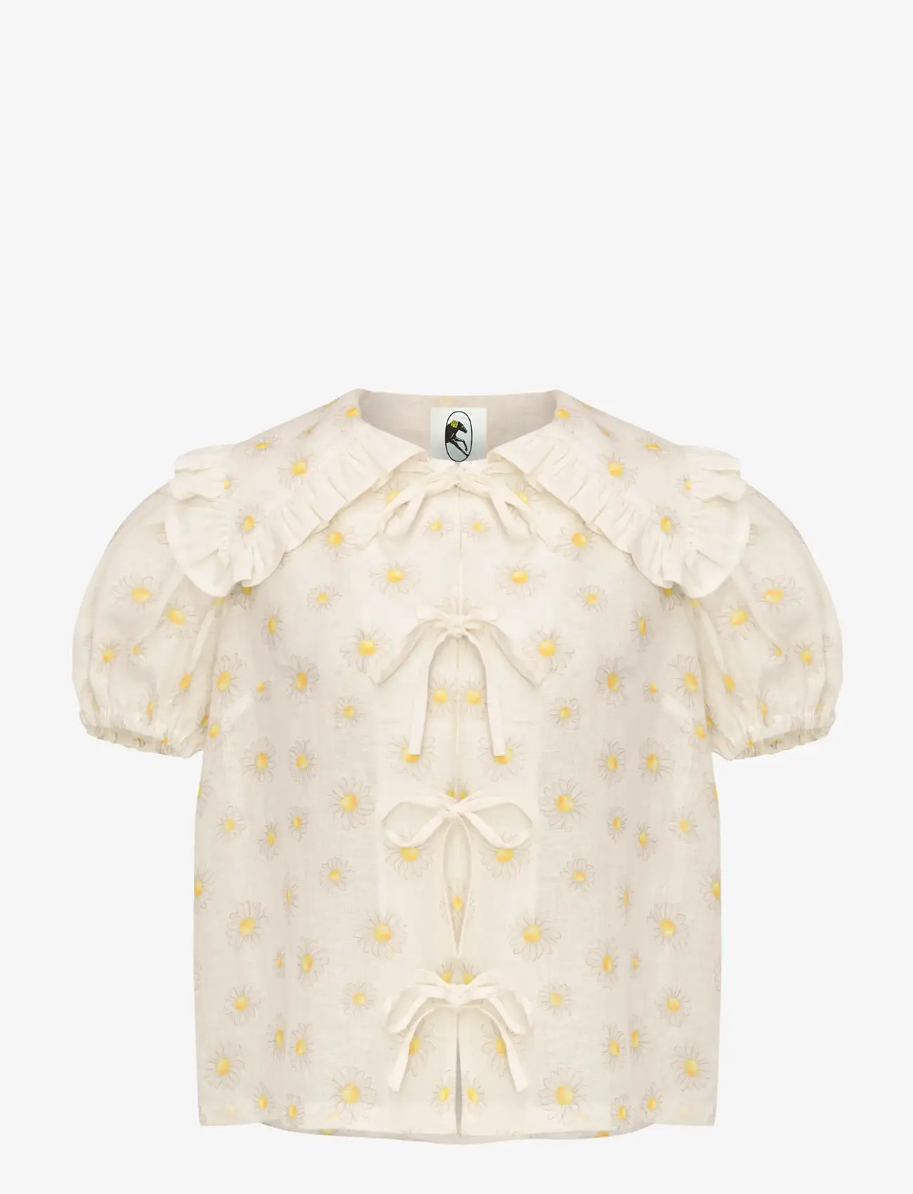 Sleeper - Puff Linen Lounge Shirt in Daisies - linen shirts - white&yellow - 1
