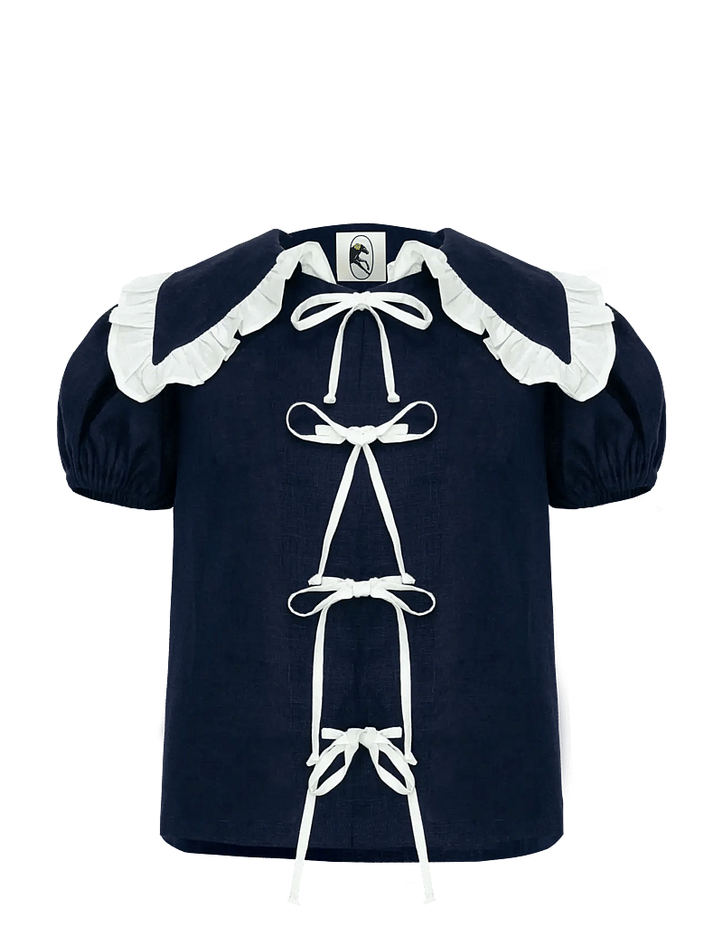 Sleeper - Puff Linen Lounge Shirt in Navy - linneskjortor - navy - 1