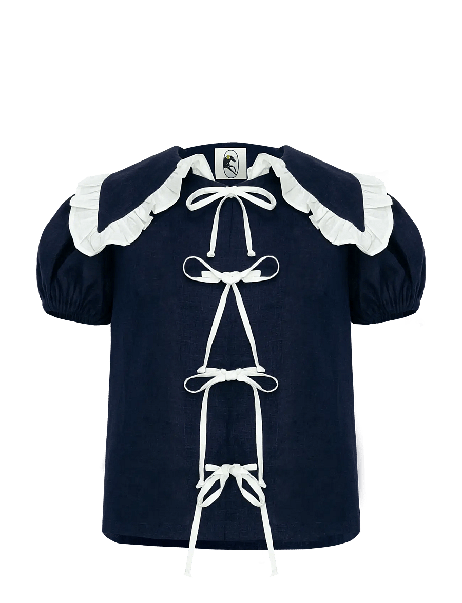 Sleeper - Puff Linen Lounge Shirt in Navy - leinenhemden - navy - 1