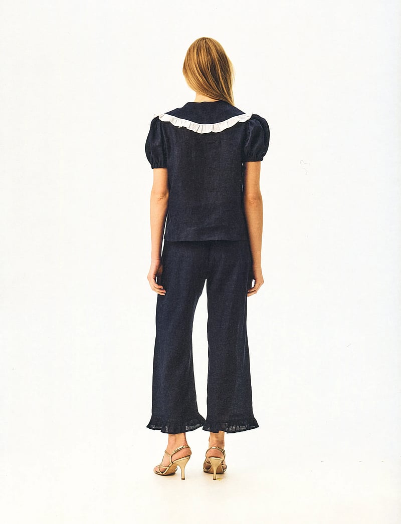 Sleeper - Puff Linen Lounge Shirt in Navy - linneskjortor - navy - 3