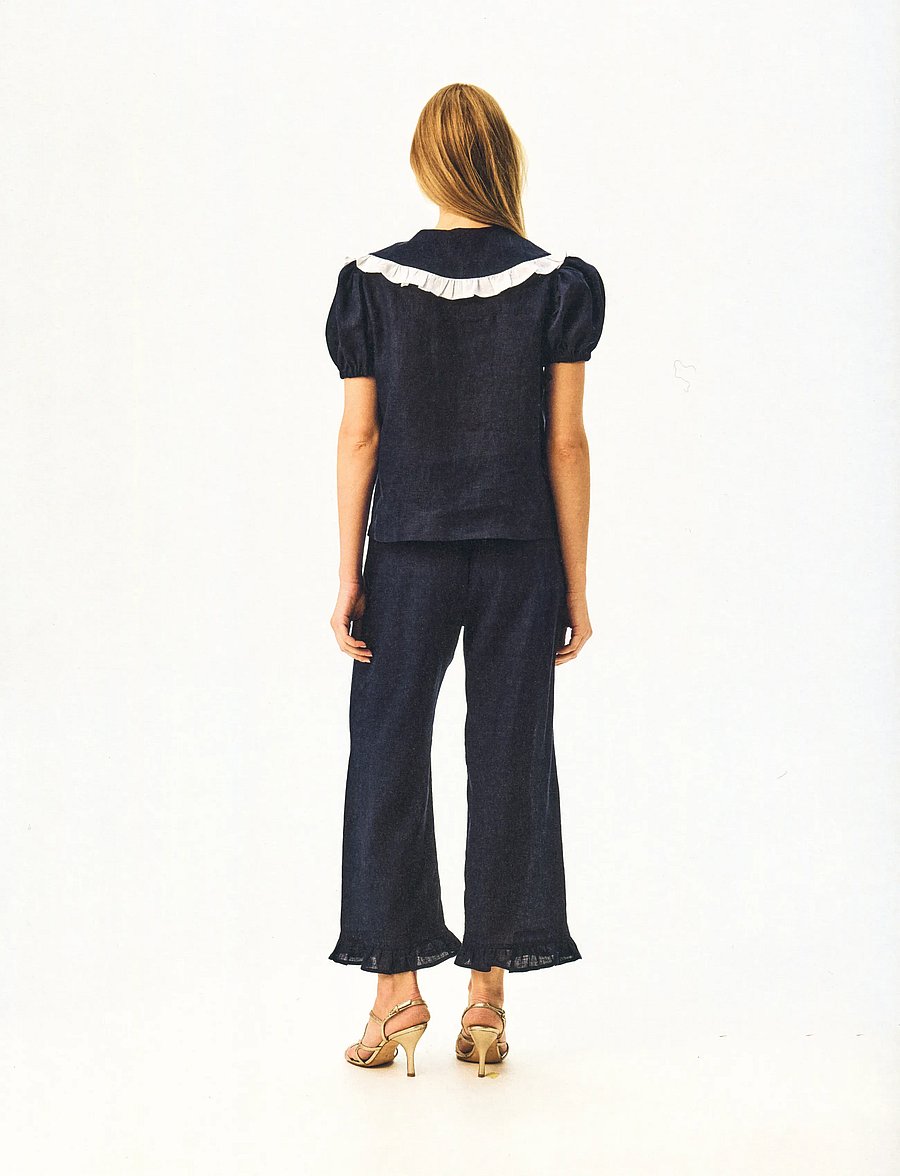 Sleeper - Puff Linen Lounge Shirt in Navy - leinenhemden - navy - 3